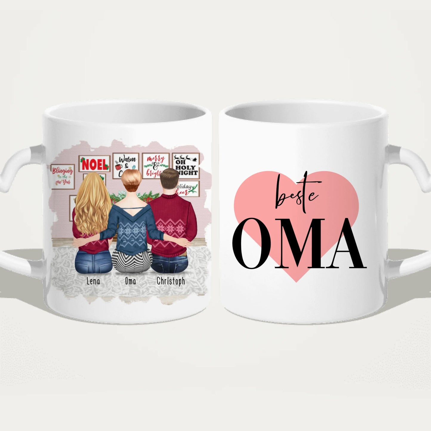 Personalisierte Tasse für Oma (1 Frau + 1 Mann + 1 Oma) - Weihnachtstasse