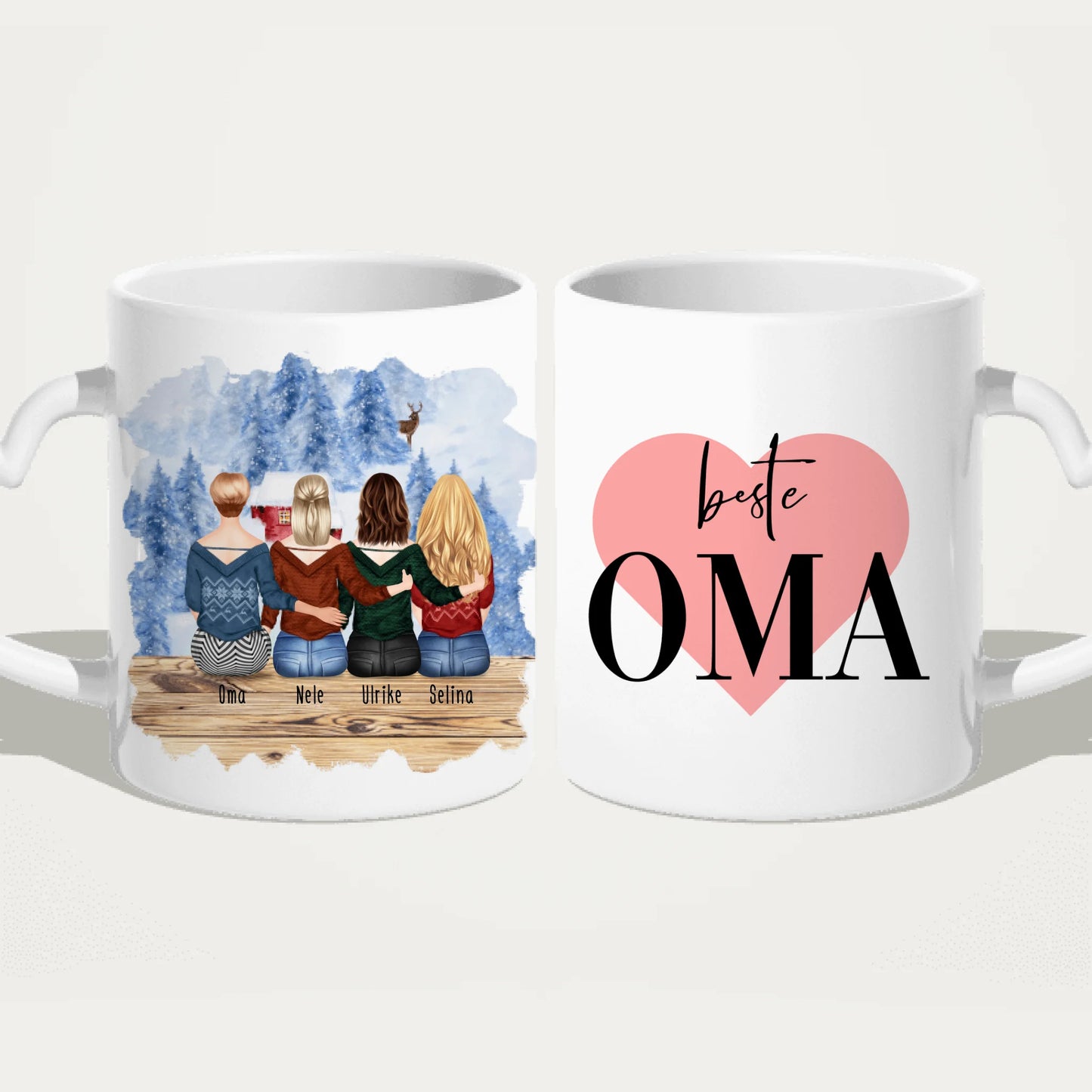 Personalisierte Tasse für Oma (3 Frauen + 1 Oma) - Weihnachtstasse