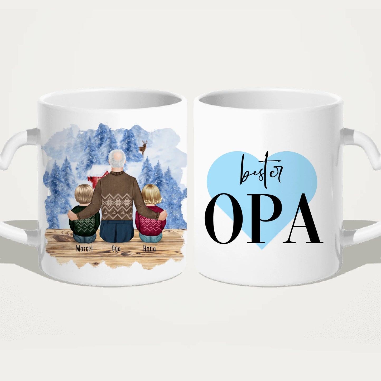 Personalisierte Tasse für Opa (2 Babys + 1 Opa) - Weihnachtstasse