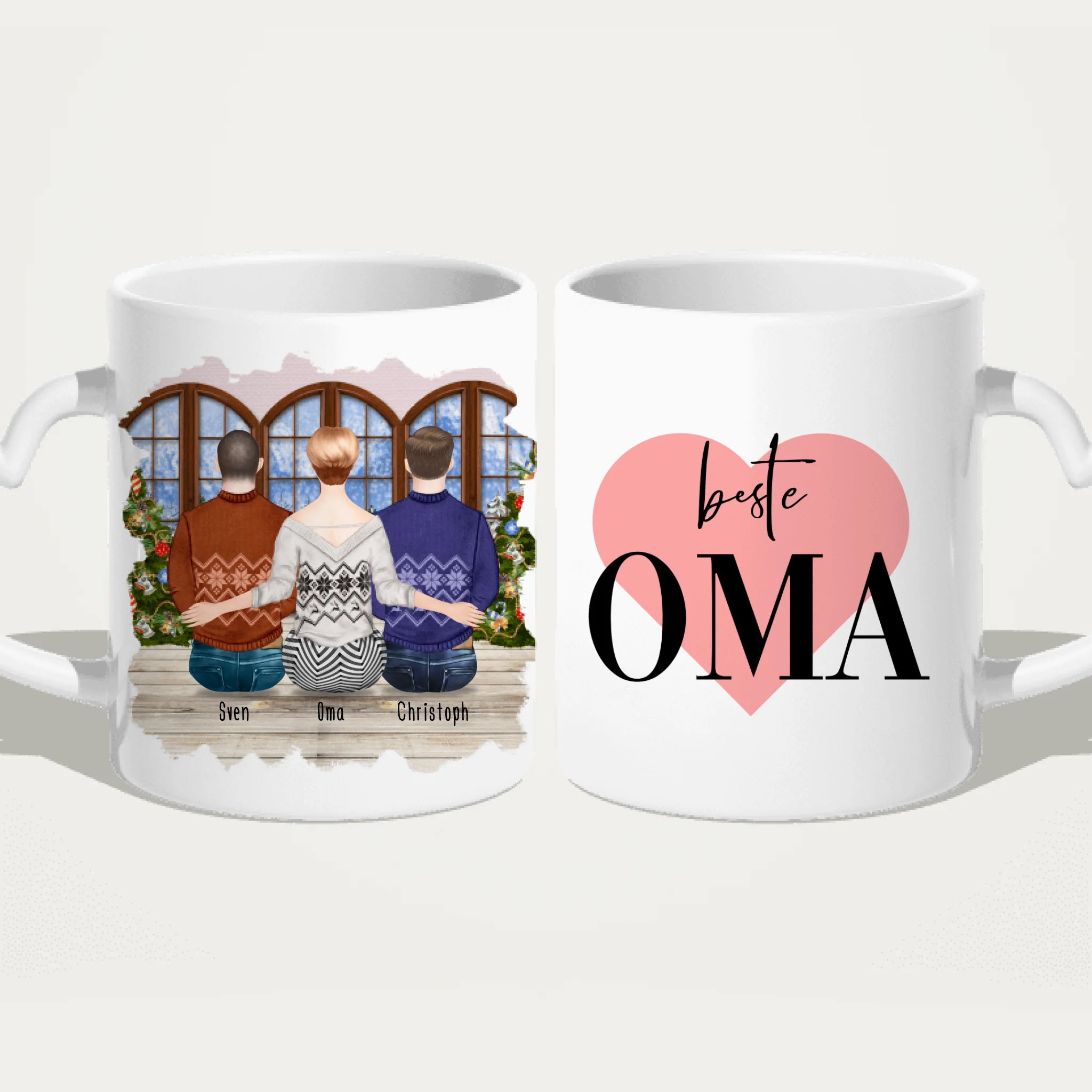 Personalisierte Tasse für Oma (2 Männer + 1 Oma) - Weihnachtstasse