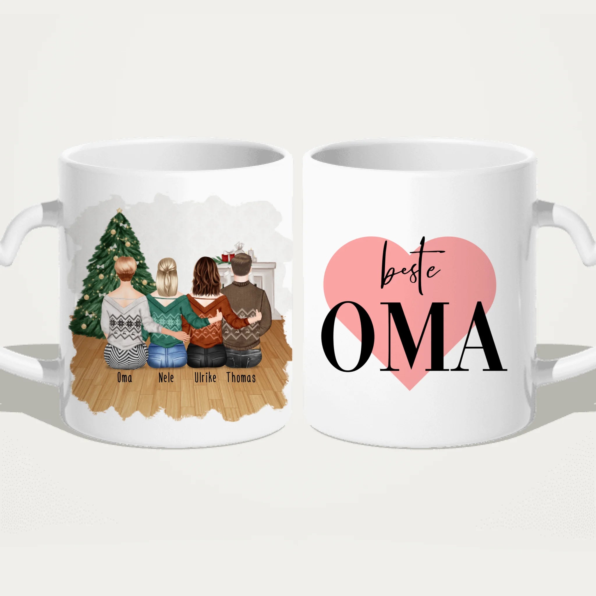 Personalisierte Tasse für Oma (2 Frauen + 1 Mann + 1 Oma) - Weihnachtstasse