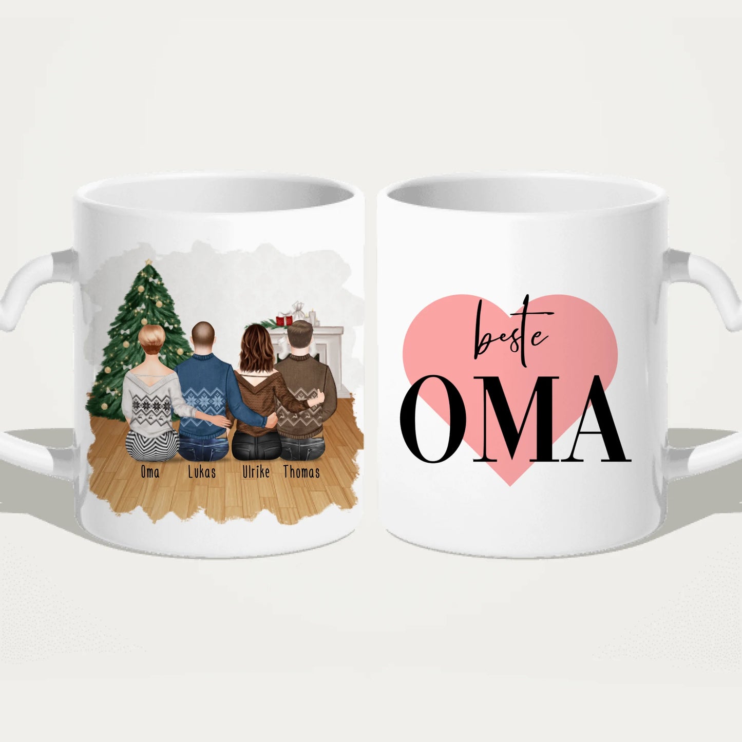 Personalisierte Tasse für Oma (1 Frau + 2 Männer + 1 Oma) - Weihnachtstasse