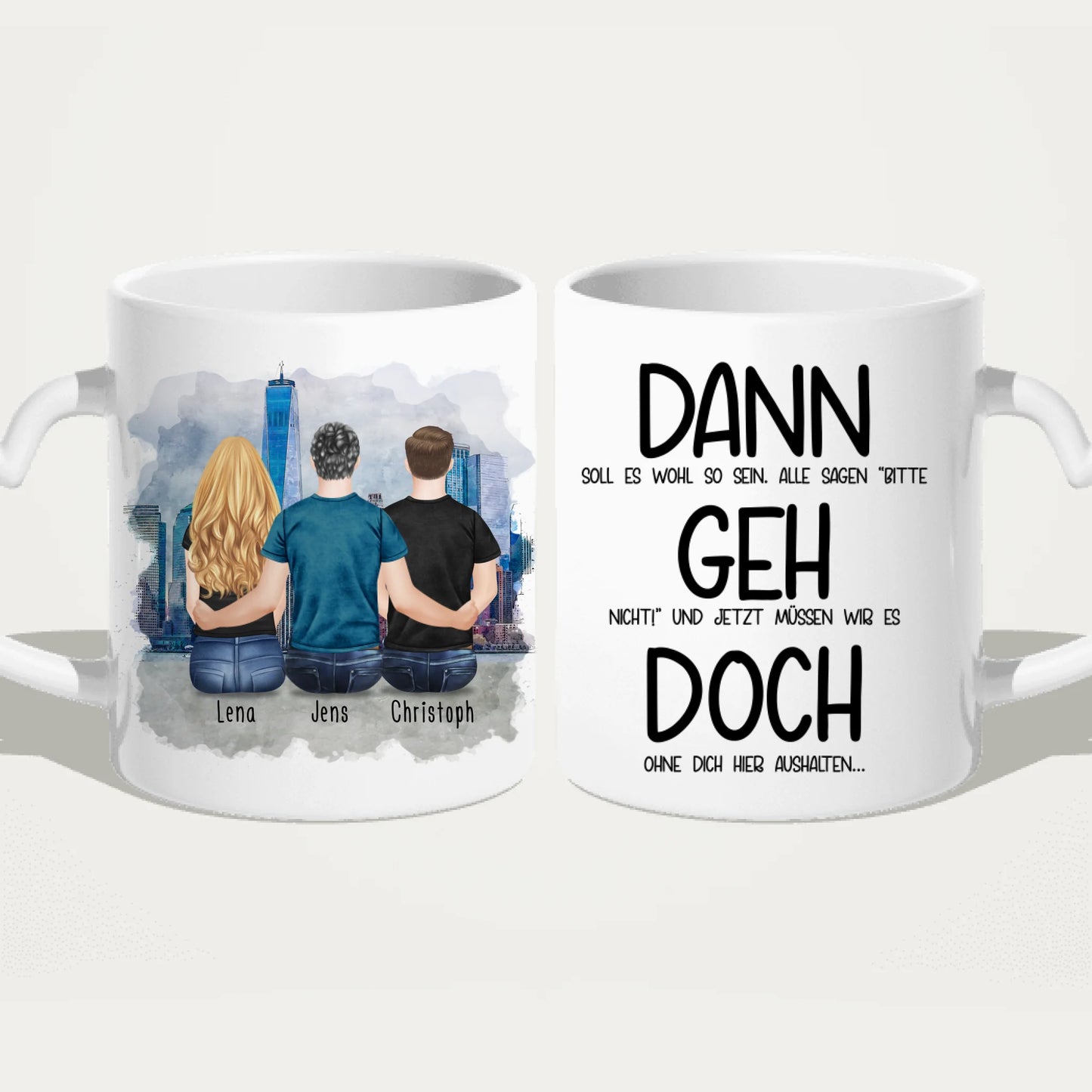 Personalisierte Tasse Kollegen (1 Frau + 2 Männer) - Abschiedsgeschenk