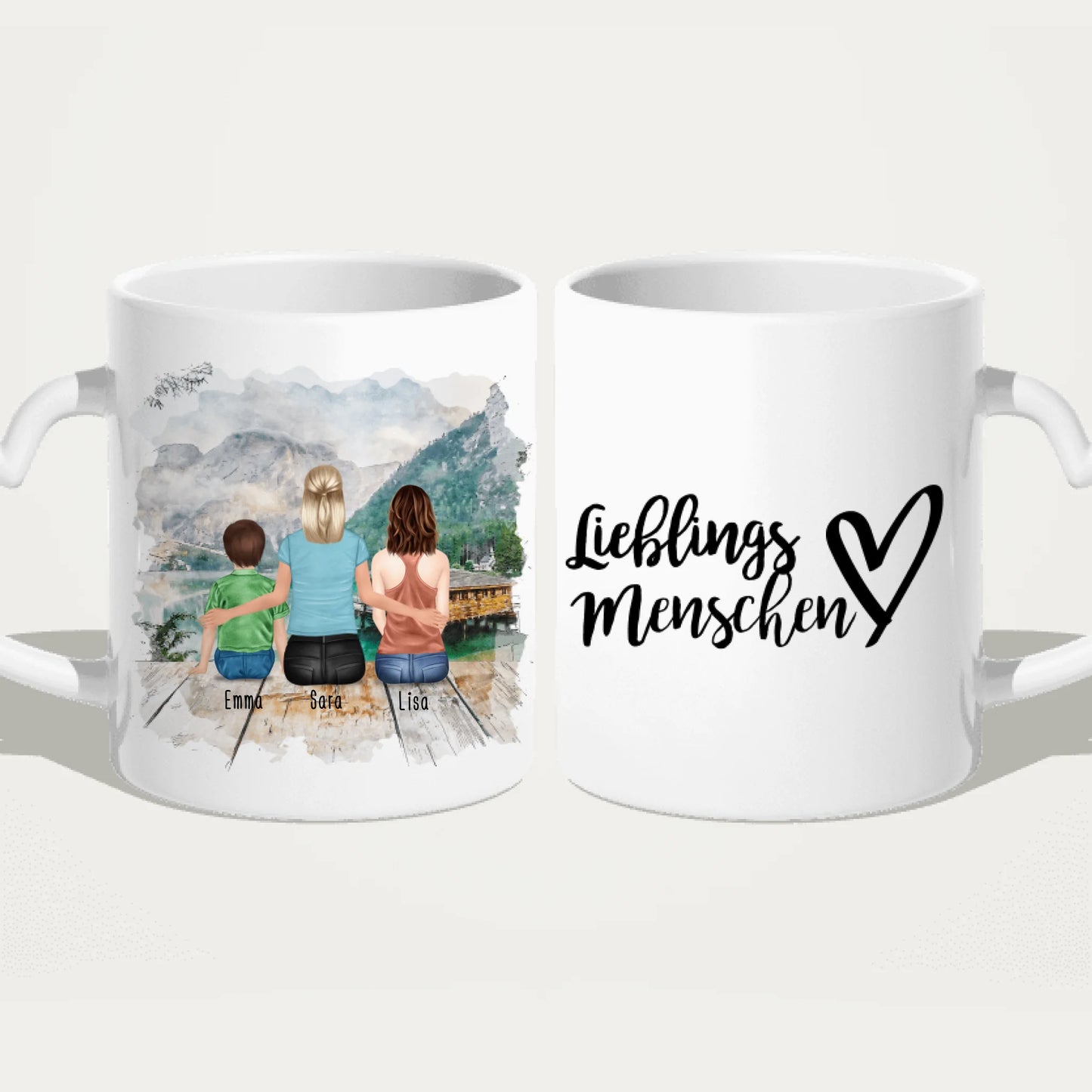 Personalisierte Tasse 1 Frau + 1 Teenagerin + 1 Kind