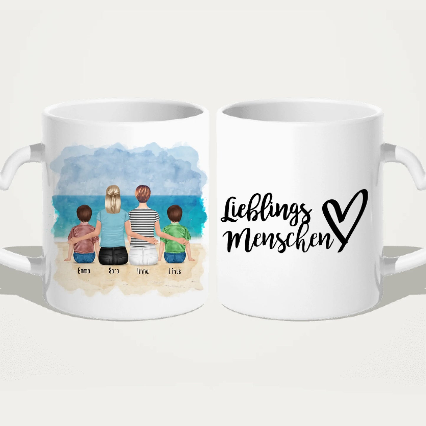 Personalisierte Tasse 2 Frauen + 2 Kinder