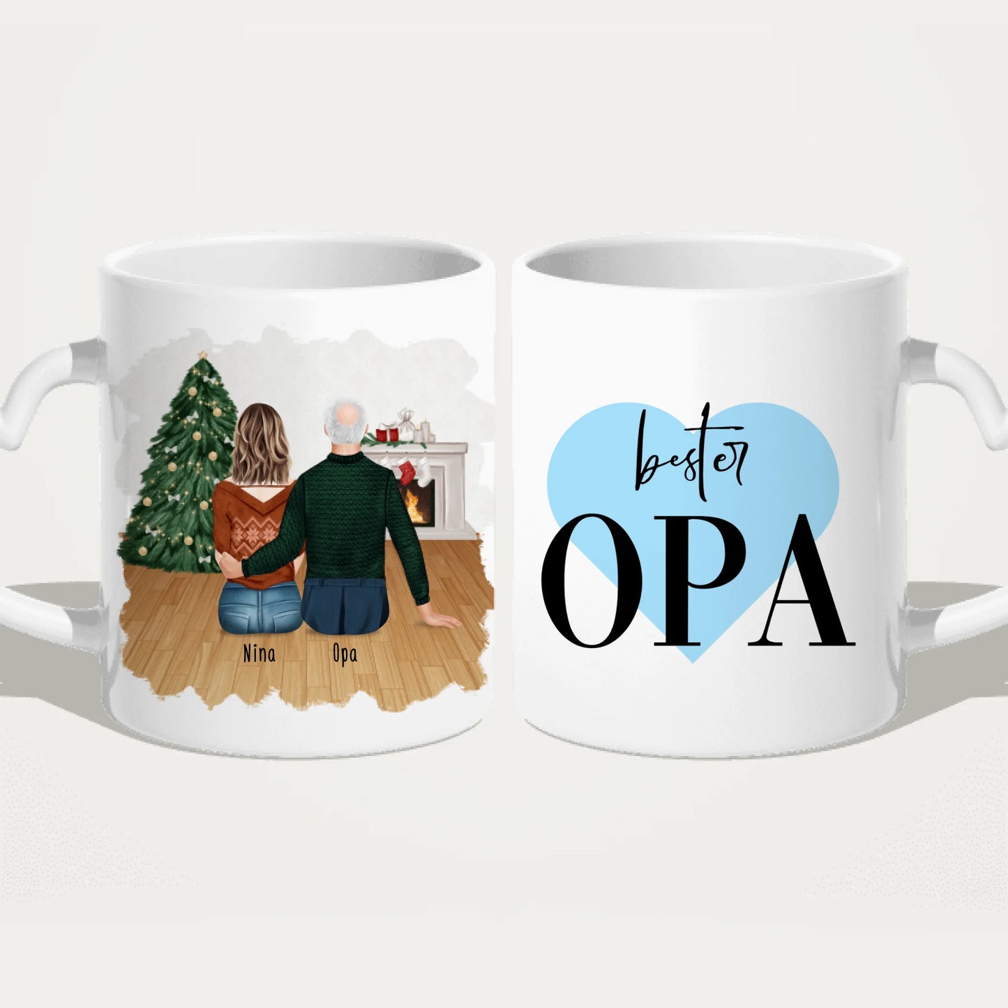 Personalisierte Tasse für Opa (1 Frau + 1 Opa) - Weihnachtstasse