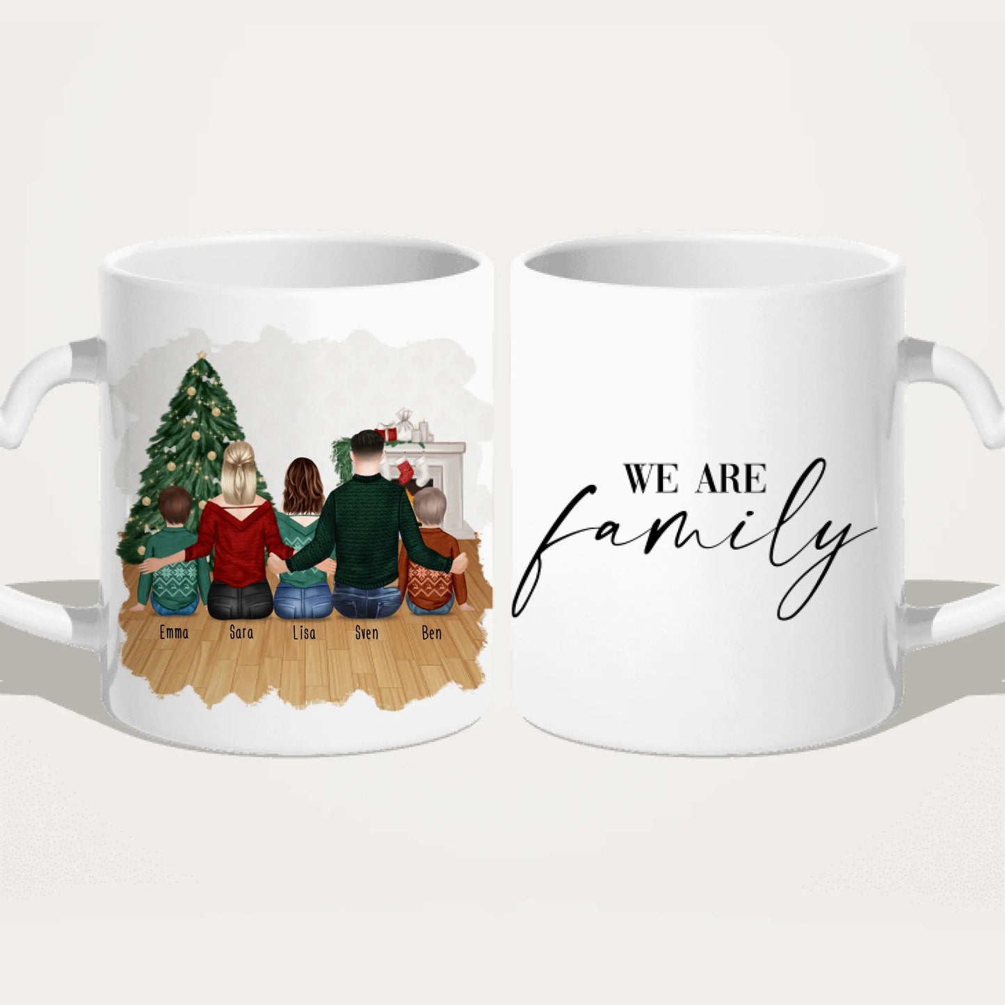 Personalisierte Tasse mit Familie (2 Kinder + 1 Teenanger) - Weihnachtstasse