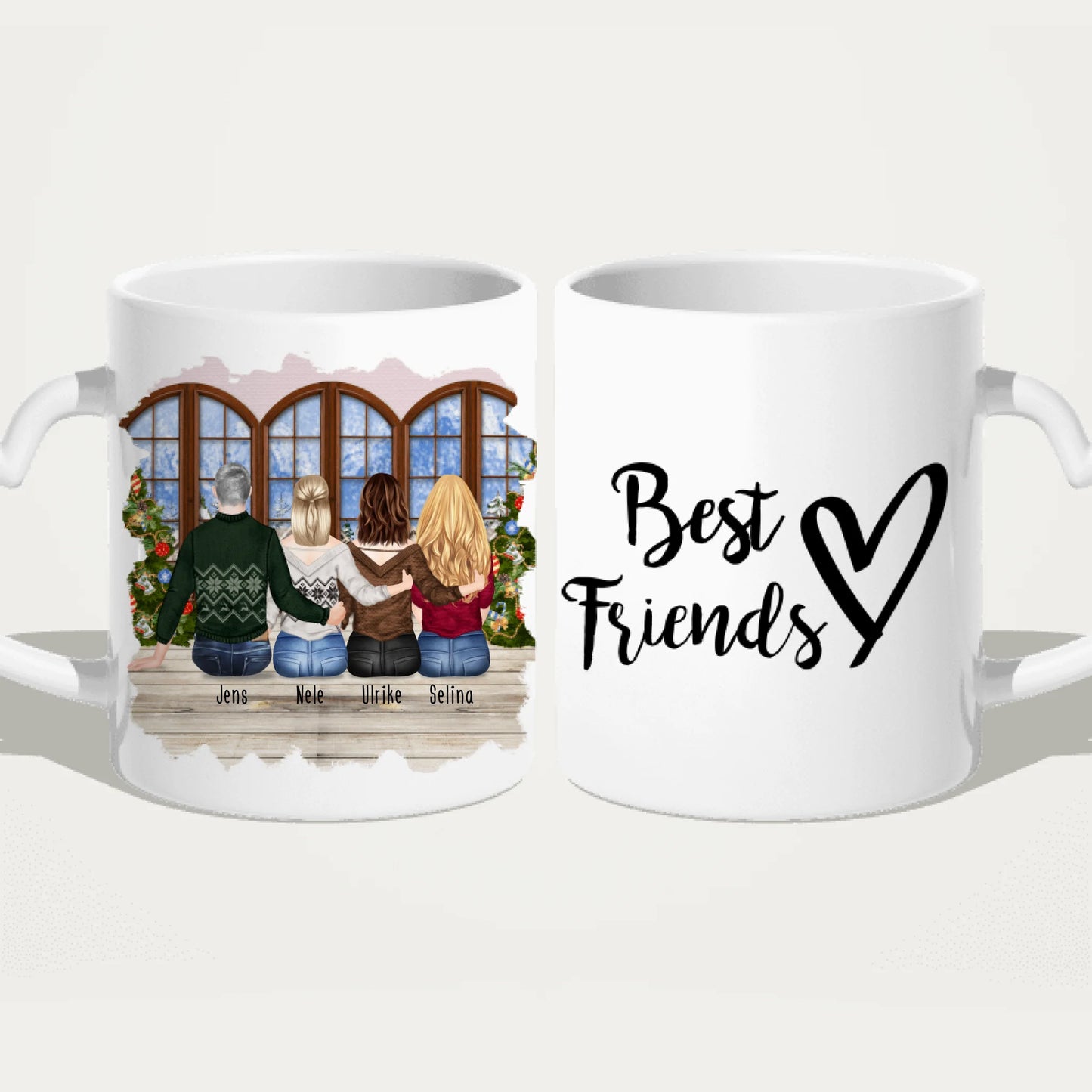 Personalisierte Tasse - Beste Freunde (3 Frauen + 1 Mann) - Weihnachtstasse