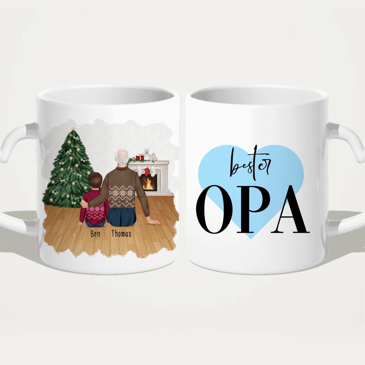 Personalisierte Tasse für Opa (1 Kind + 1 Opa) - Weihnachtstasse