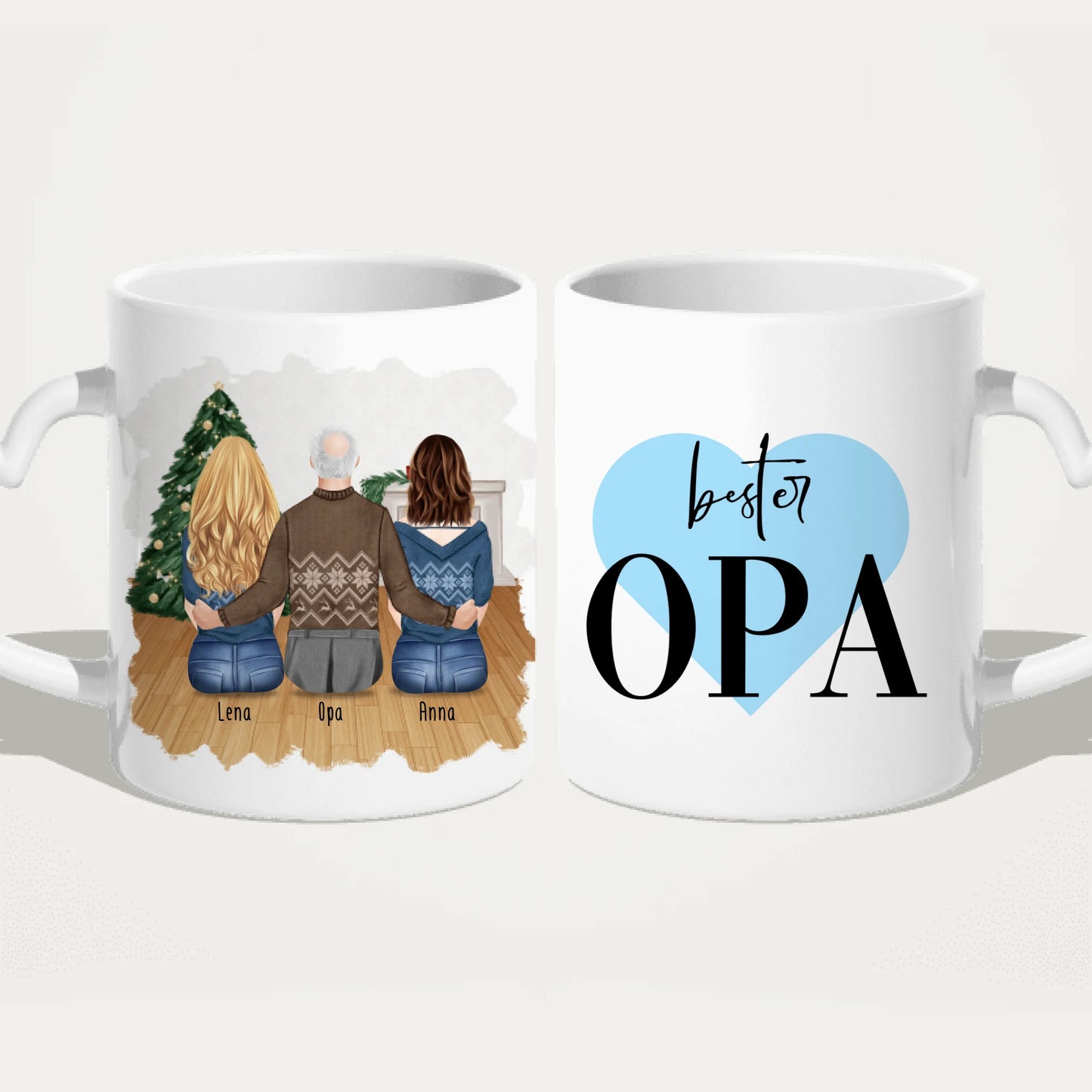 Personalisierte Tasse für Opa (2 Frauen + 1 Opa) - Weihnachtstasse