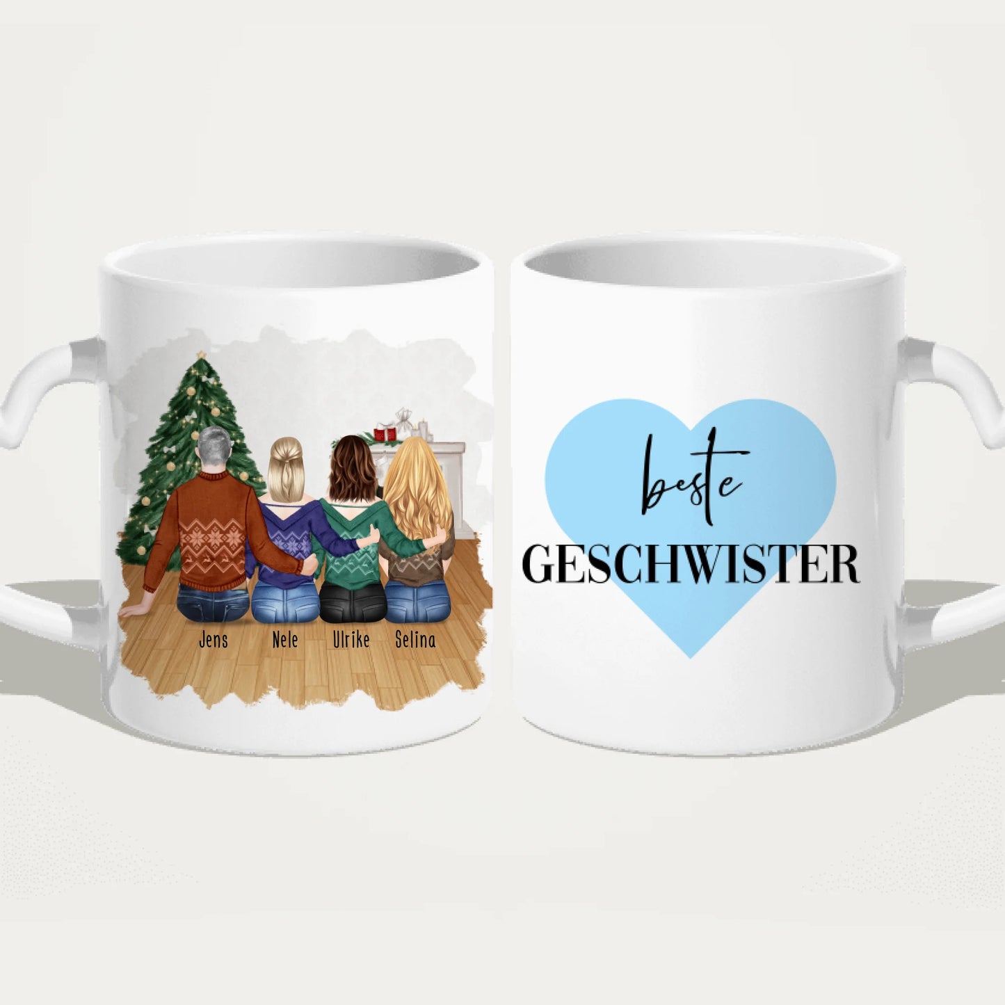 Personalisierte Tasse mit Bruder/Schwester (3 Schwestern + 1 Bruder) - Weihnachtstasse