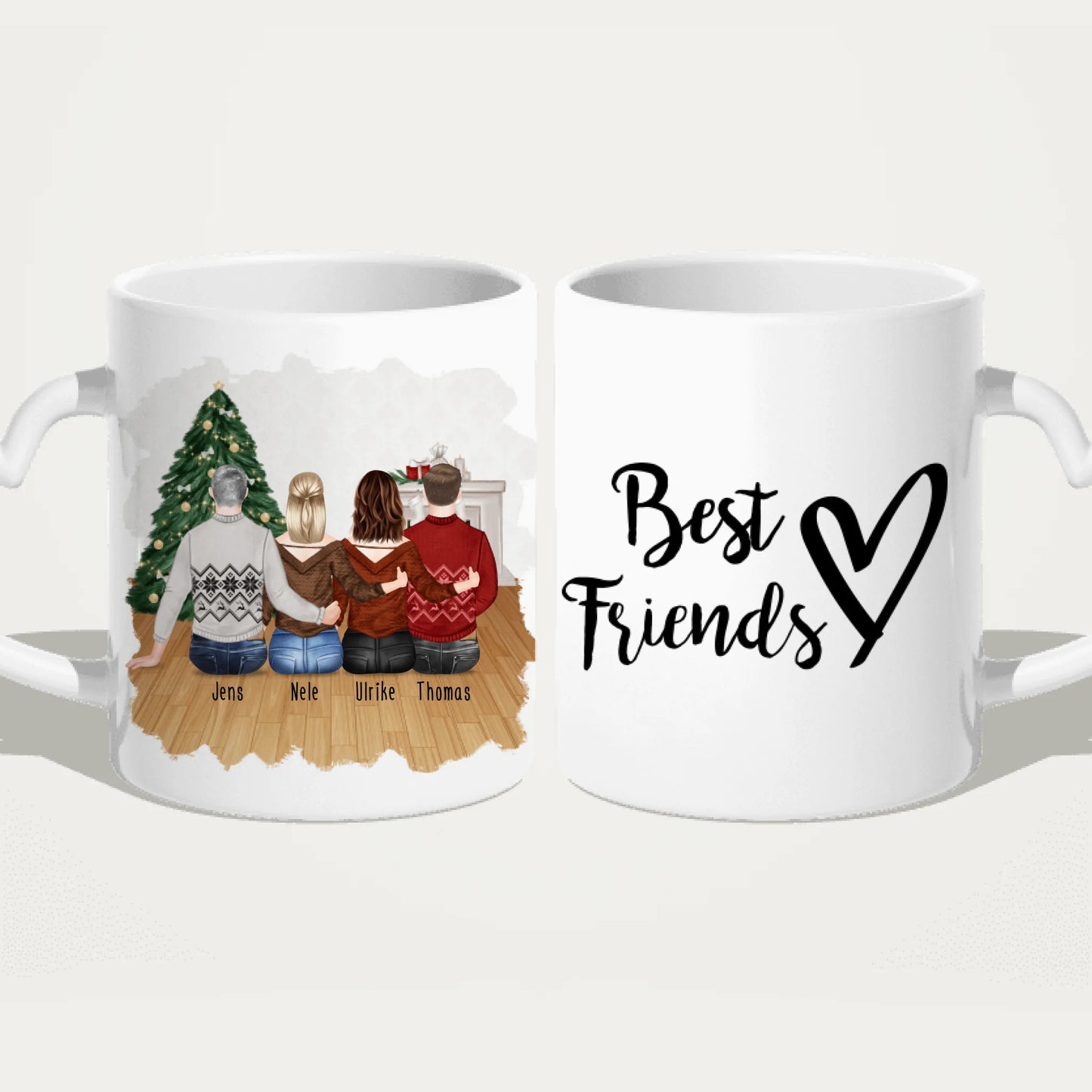 Personalisierte Tasse - Beste Freunde (2 Frauen + 2 Männer) - Weihnachtstasse