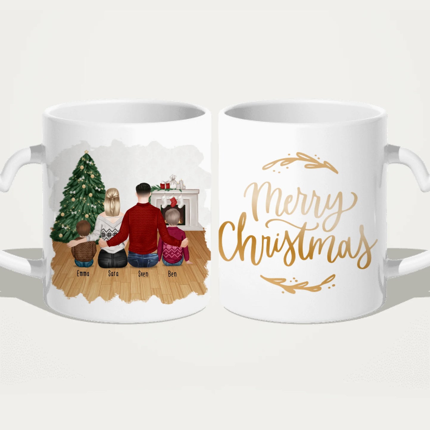 Personalisierte Tasse mit Familie (2 Kinder/Babys) - Weihnachtstasse