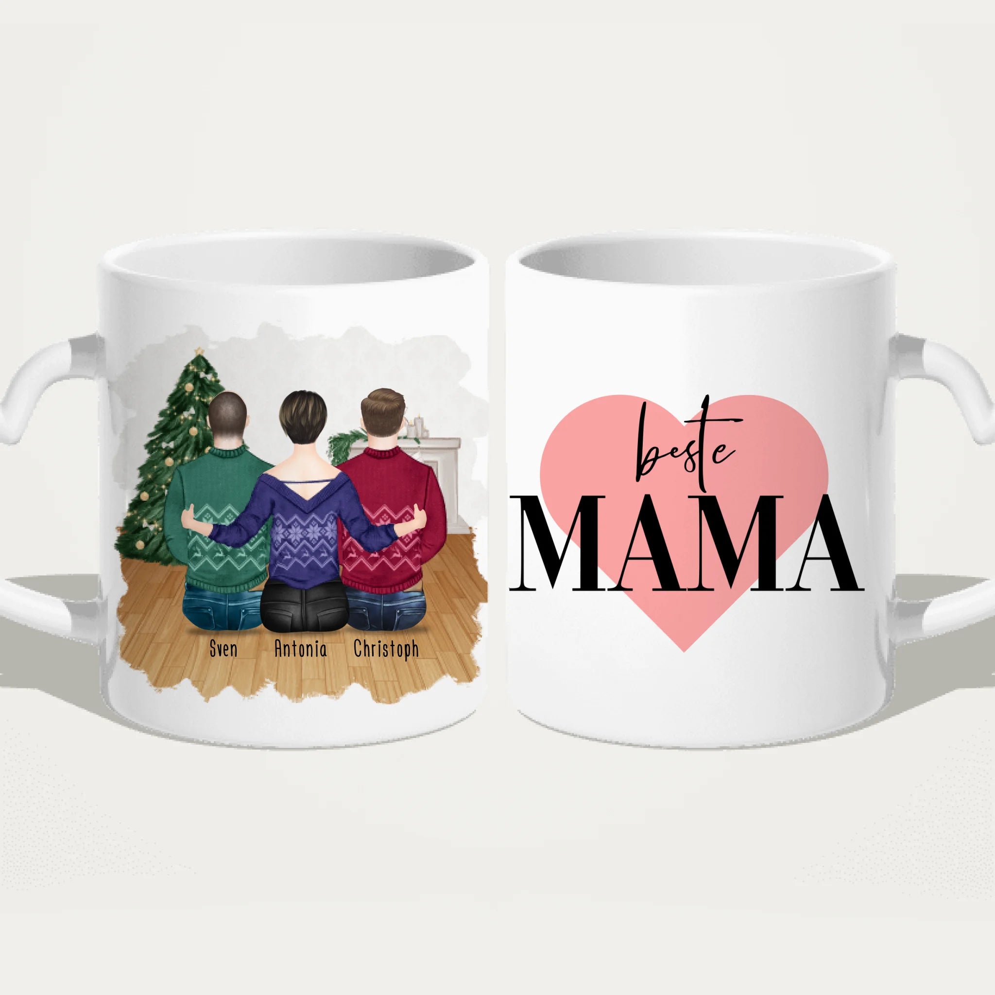 Personalisierte Tasse mit Mutter/Sohn (2 Söhne) - Weihnachtstasse