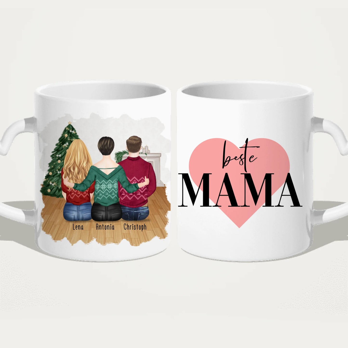 Personalisierte Tasse mit Mutter/Tochter/Sohn (1 Tochter + 1 Sohn) - Weihnachtstasse