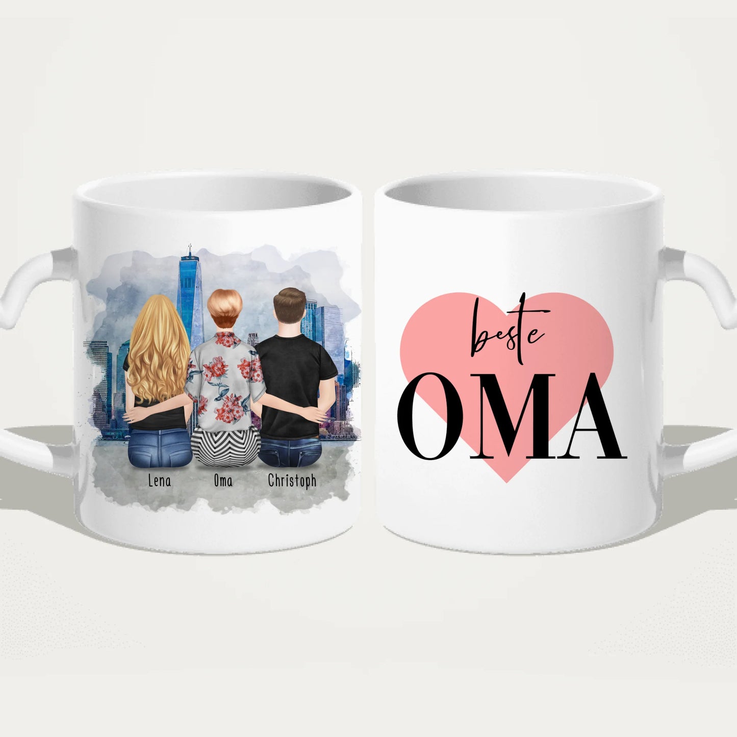 Personalisierte Tasse für Oma (1 Frau + 1 Mann + 1 Oma)