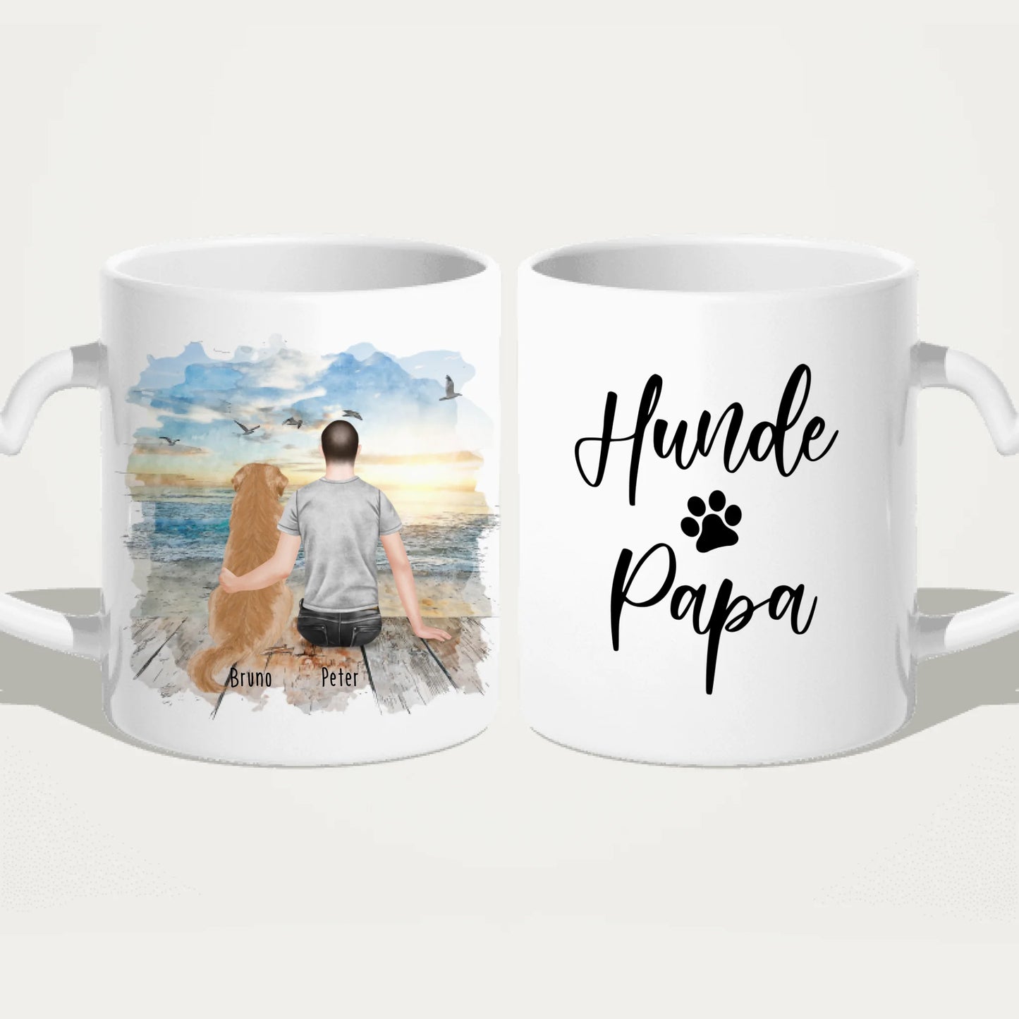 Personalisierte Tasse mit Hund und Mann (1 Hund + 1 Mann)