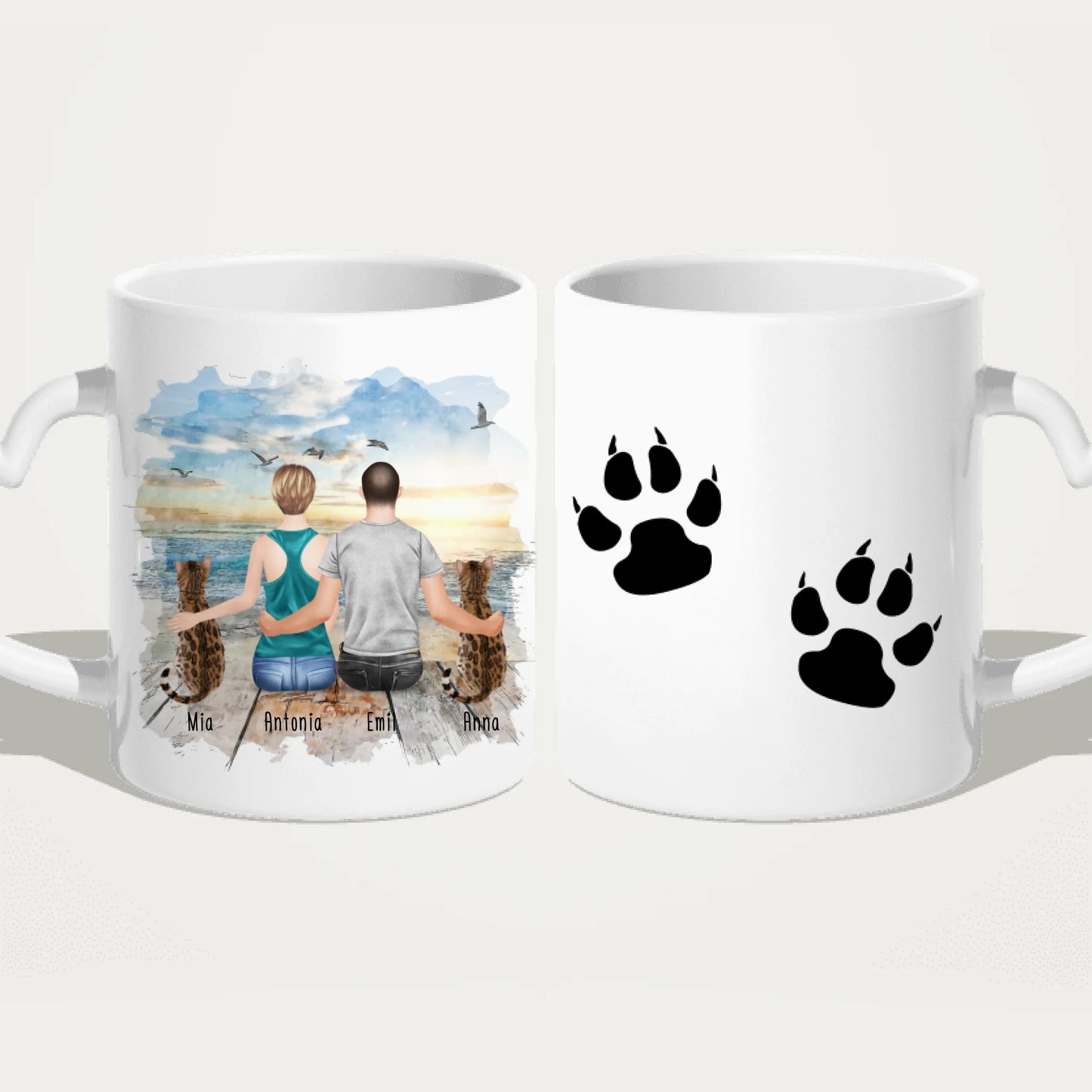 Personalisierte Tasse mit Pärchen und 2 Katzen