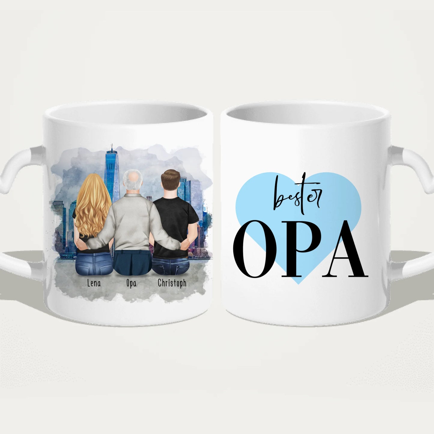 Personalisierte Tasse für Opa (1 Frau + 1 Mann + 1 Opa)