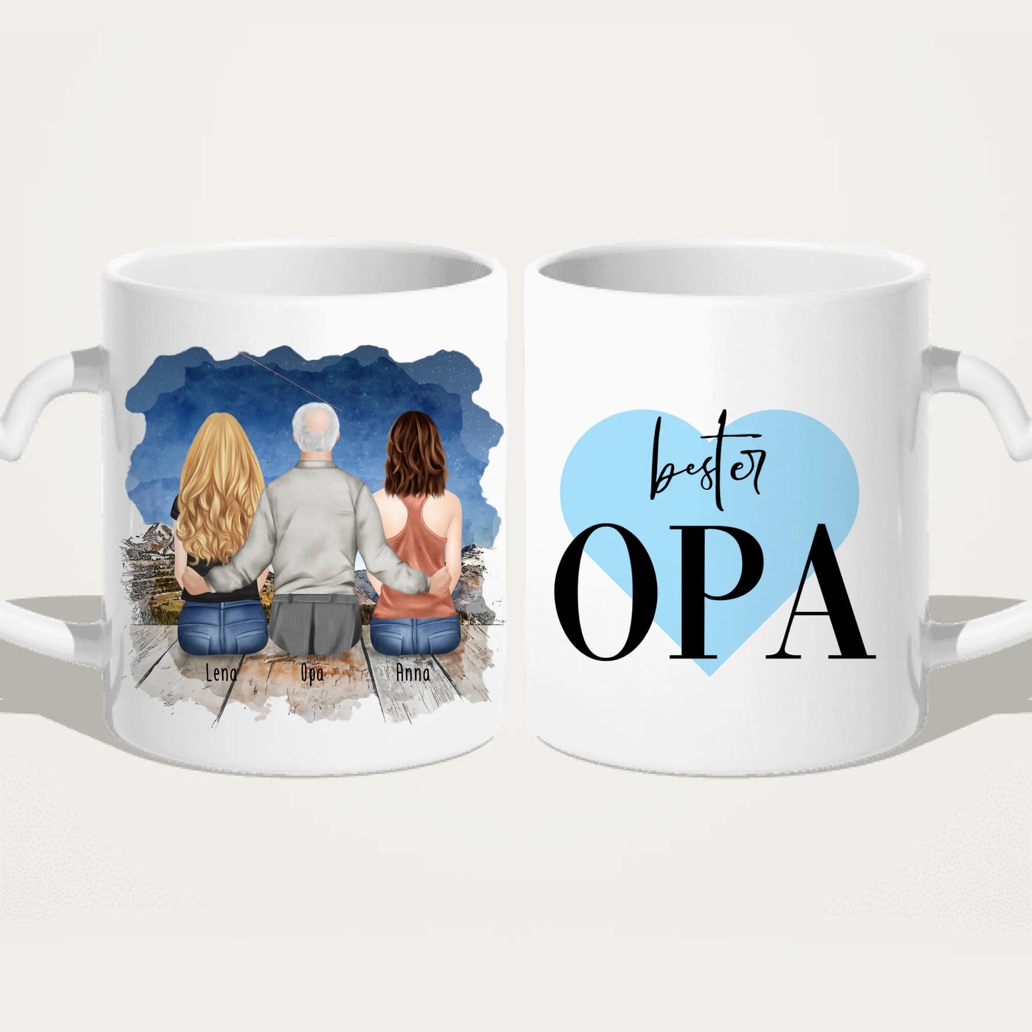 Personalisierte Tasse für Opa (2 Frauen + 1 Opa)