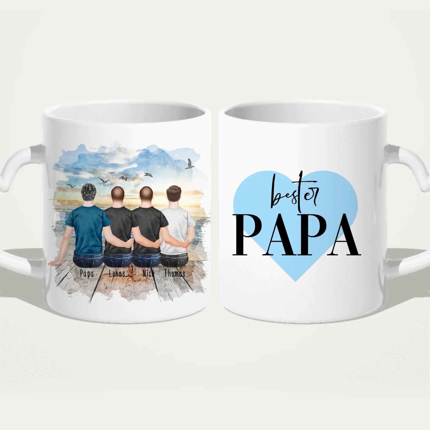 Personalisierte Tasse mit Vater/Sohn (3 Söhne)