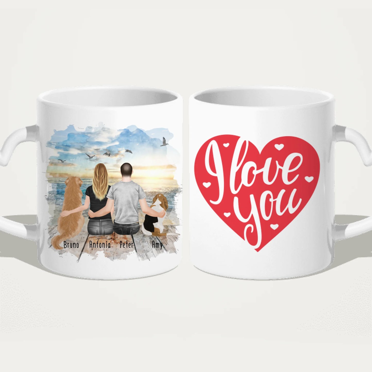 Personalisierte Tasse mit Pärchen und 2 Hunden