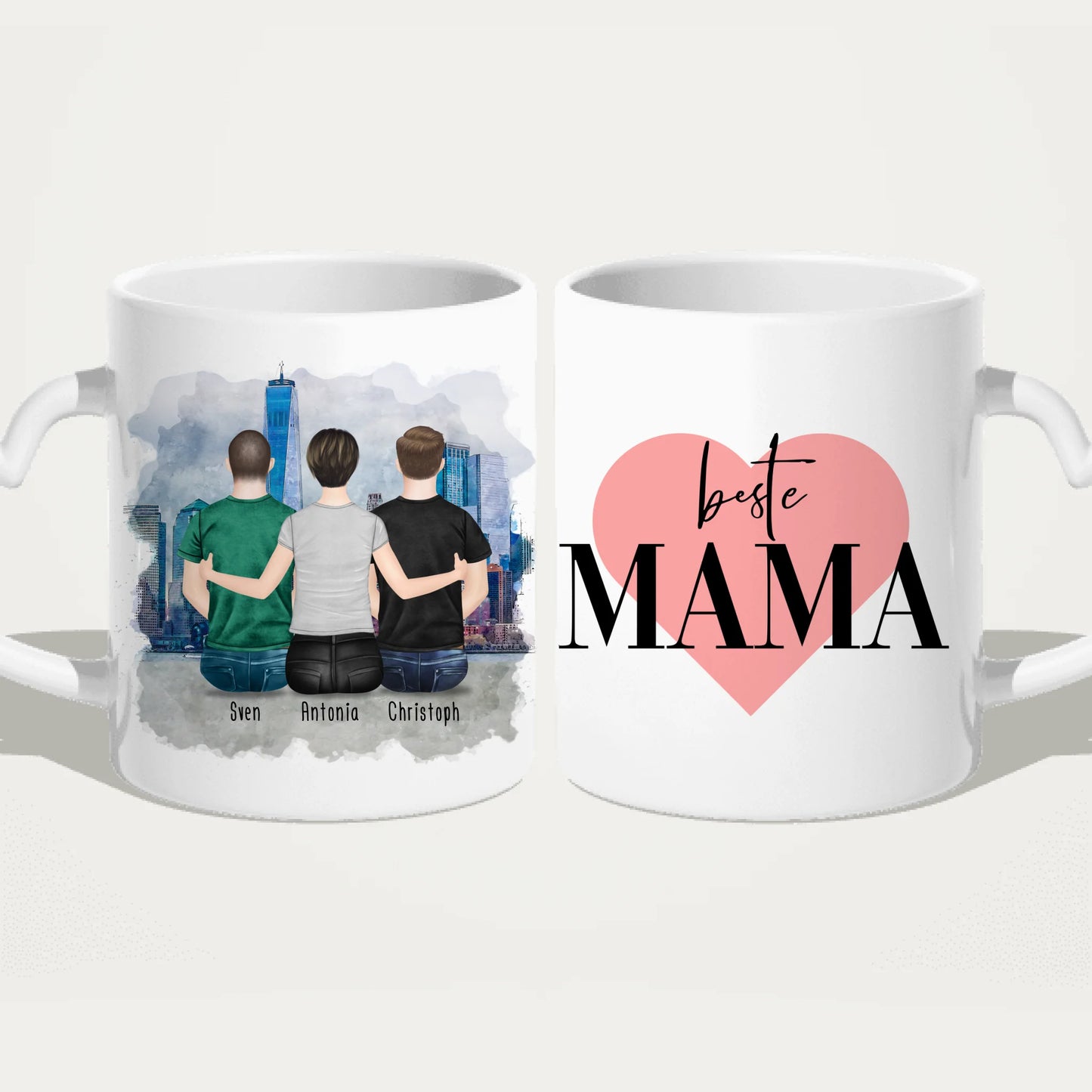 Personalisierte Tasse mit Mutter/Sohn (2 Söhne)