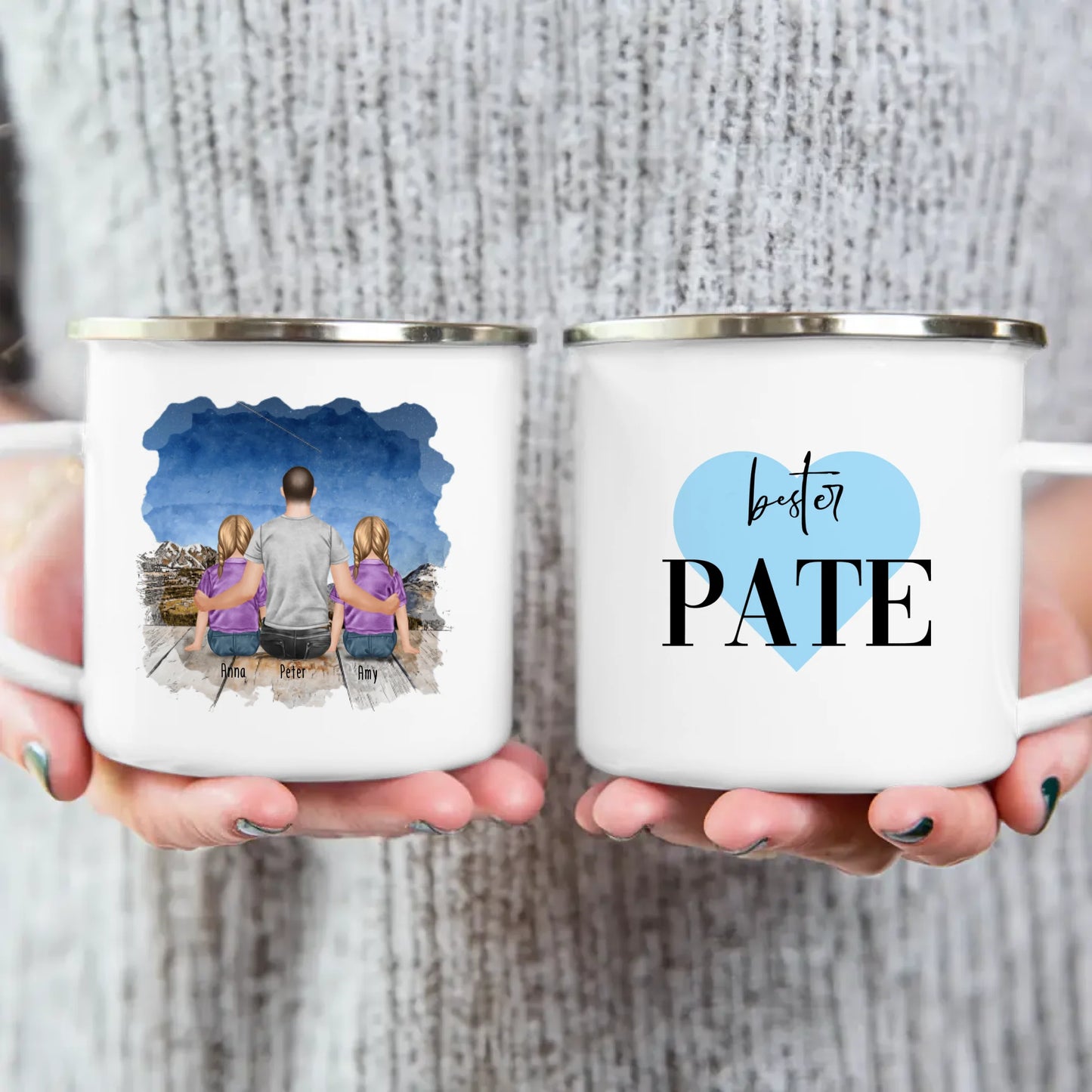 Personalisierte Tasse - Bester Pate (2 Kinder + 1 Mann)