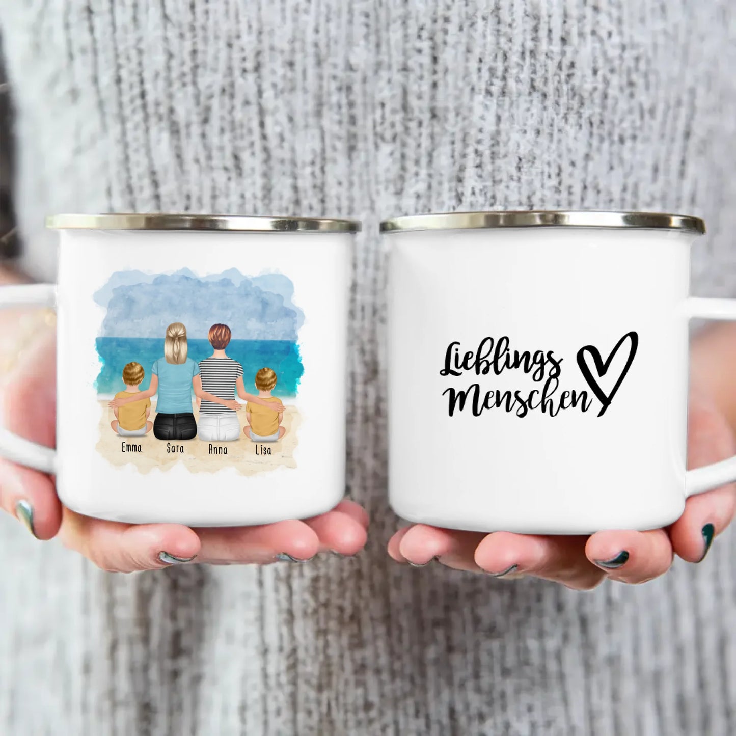 Personalisierte Tasse - 2 Frauen + 2 Babys