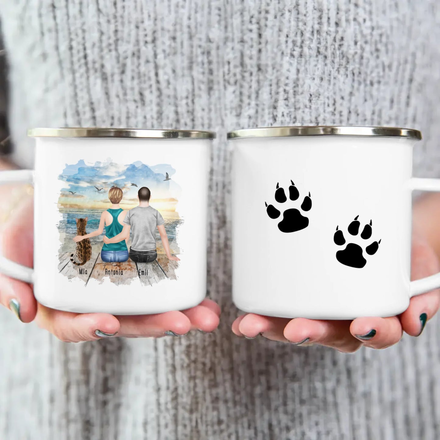 Personalisierte Tasse mit Pärchen und 1 Katze