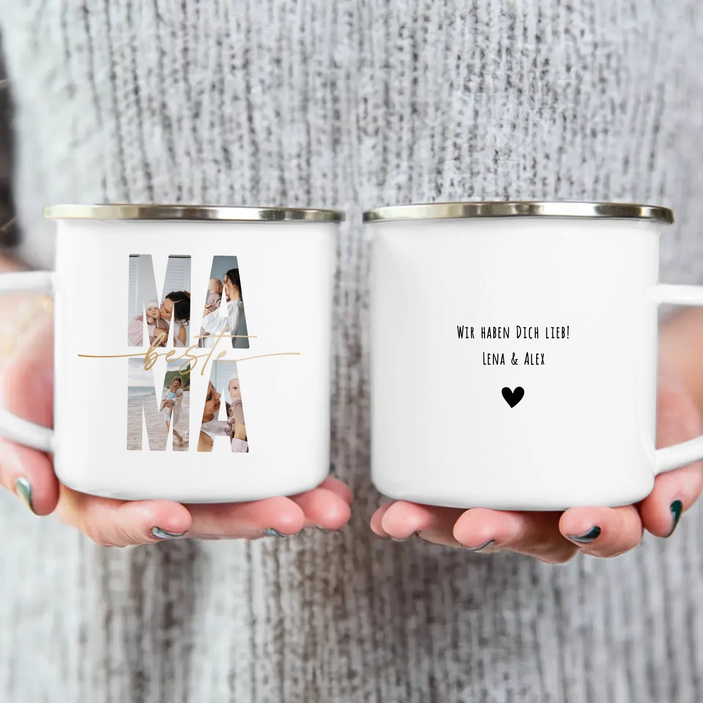 Personalisierte Tasse mit Mama Schriftzug und deinen Bildern