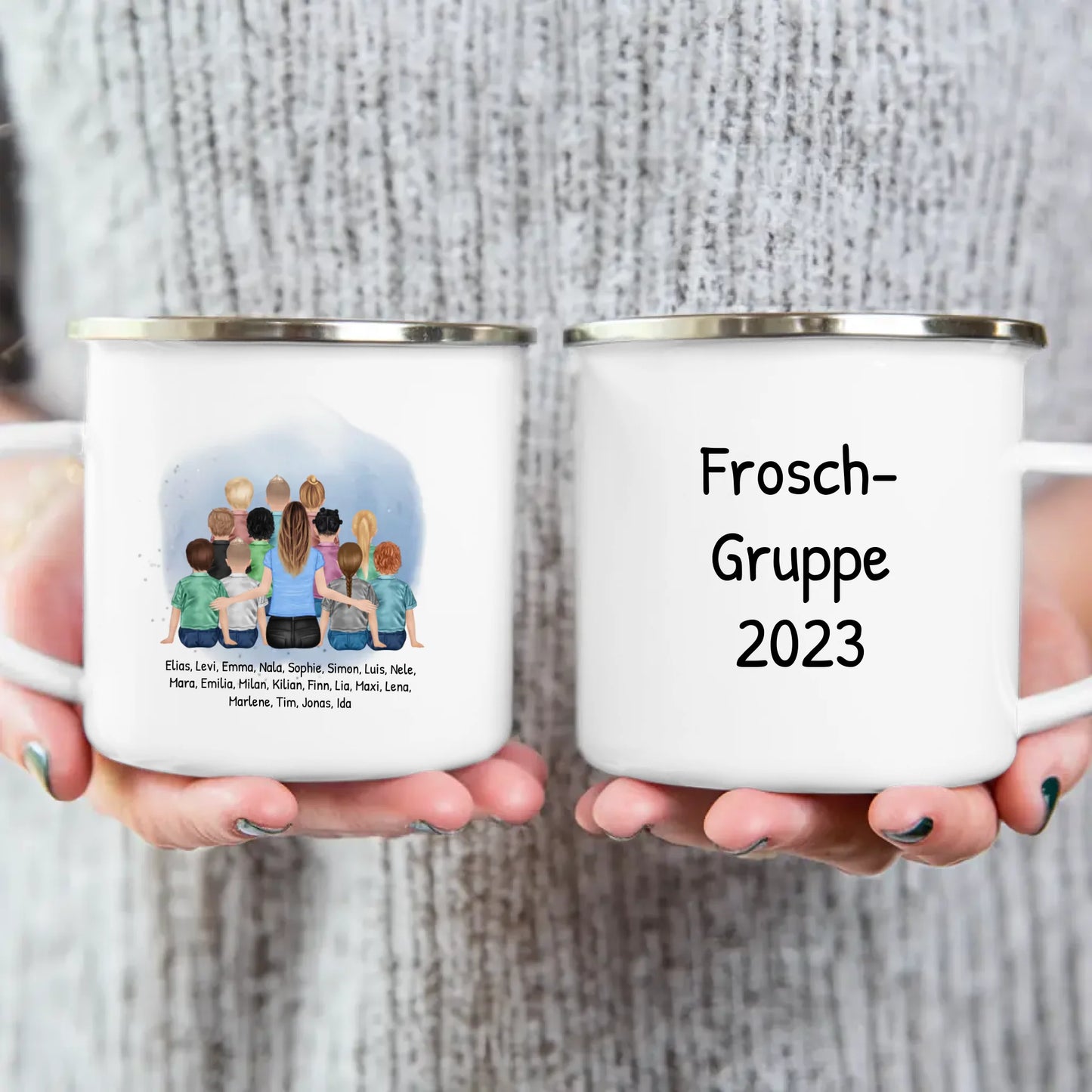 Personalisierte Tasse mit Erzieher/Erzieherin und Kindergartengruppe/Kita (11-26 Kinder)