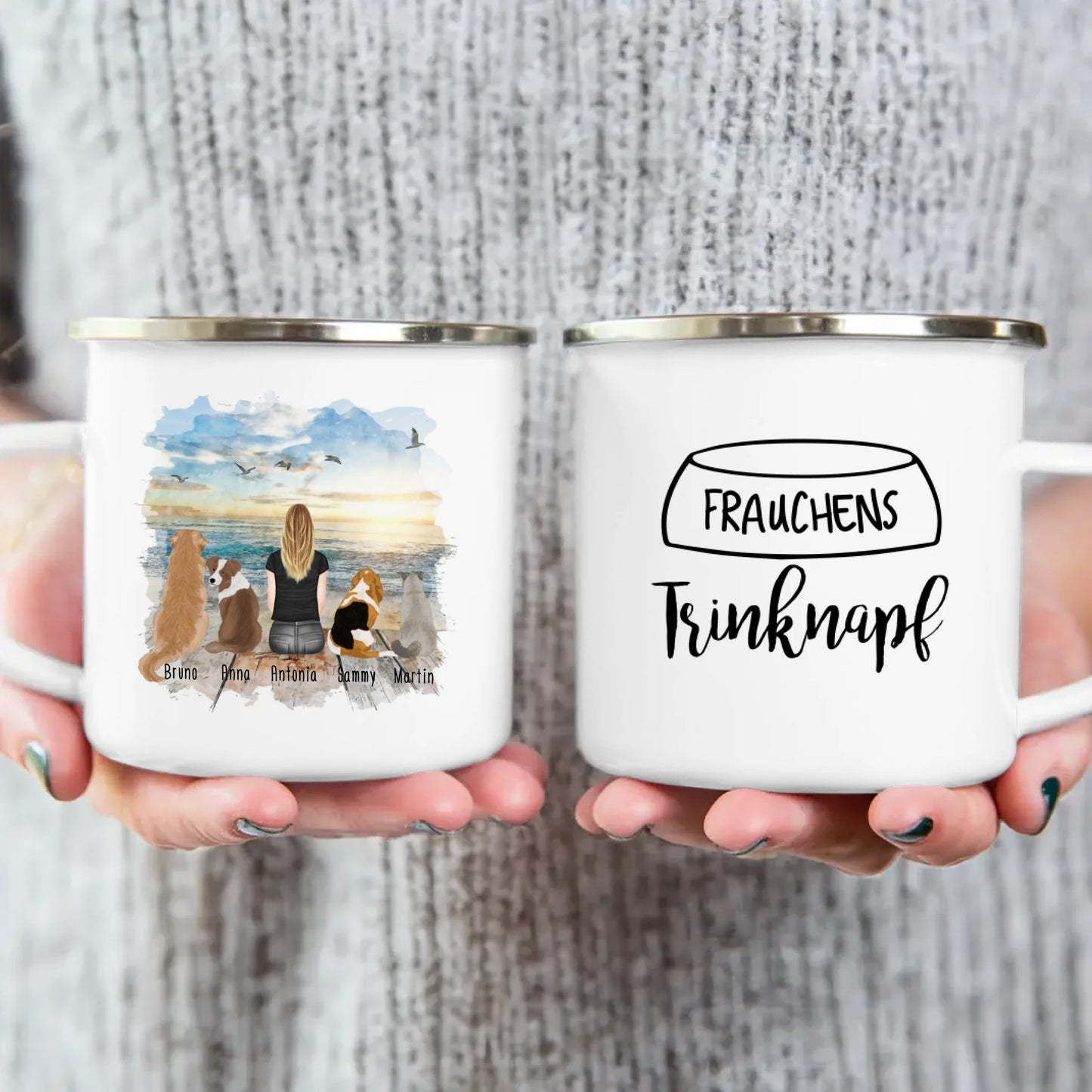 Personalisierte Tasse - 1 Frau/Mann + 1-5 Hunde/Katzen