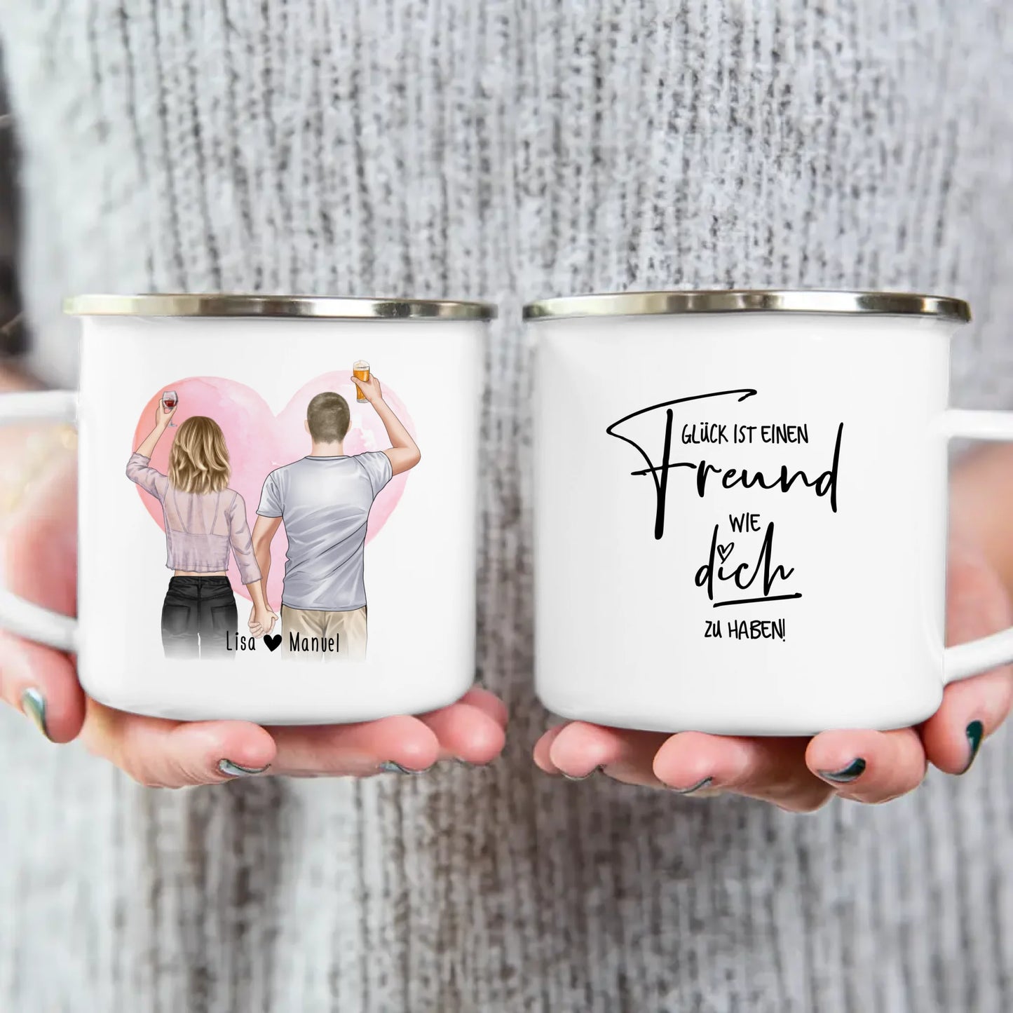 Personalisierte Tasse - Paar/Pärchen/Beste Freunde (1 Frau + 1 Mann stehend)