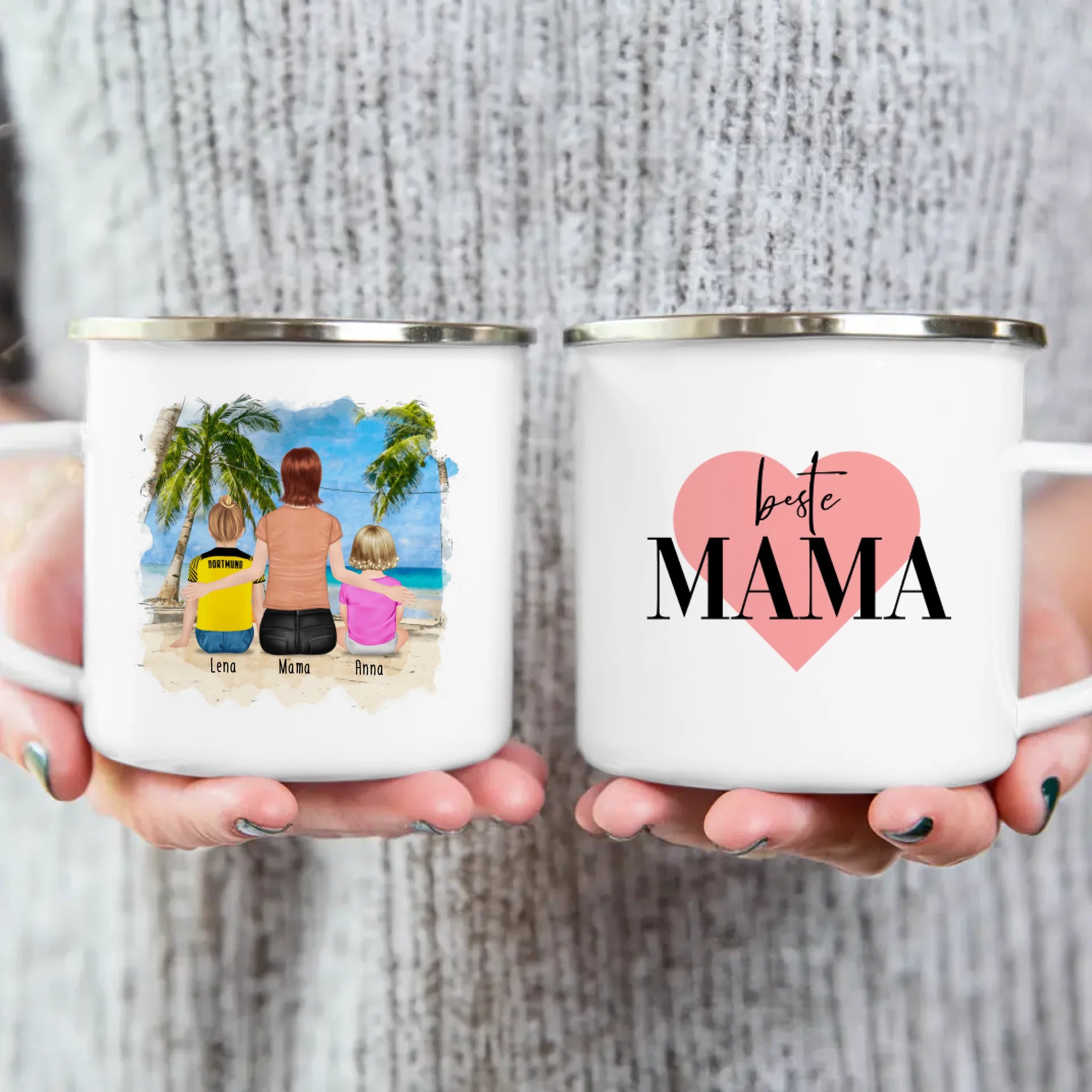 Personalisierte Tasse mit Mutter, Baby und Kind (1 Baby + 1 Kind + 1 Mutter) (Trickot)