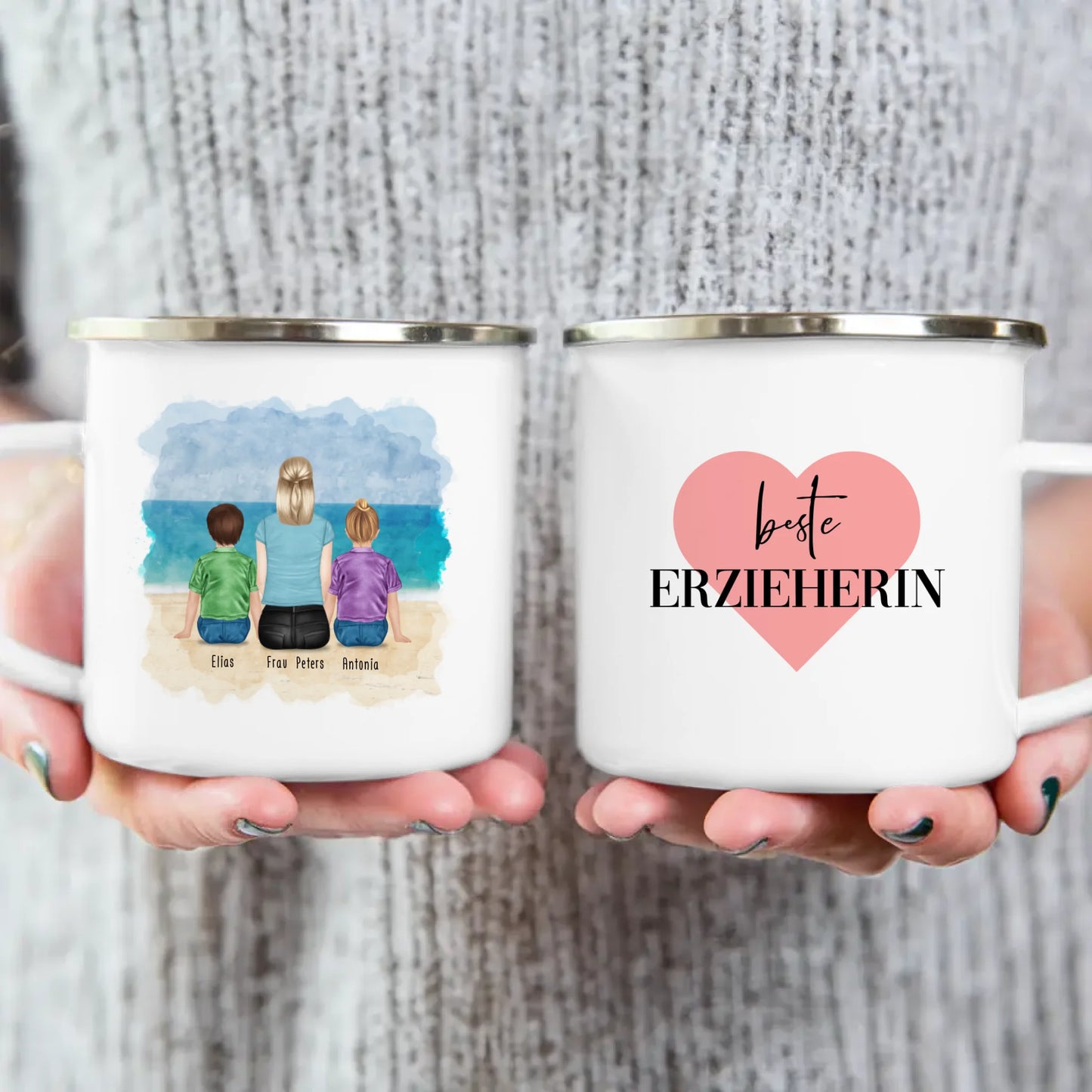 Personalisierte Tasse mit Erzieherin (2 Kinder)