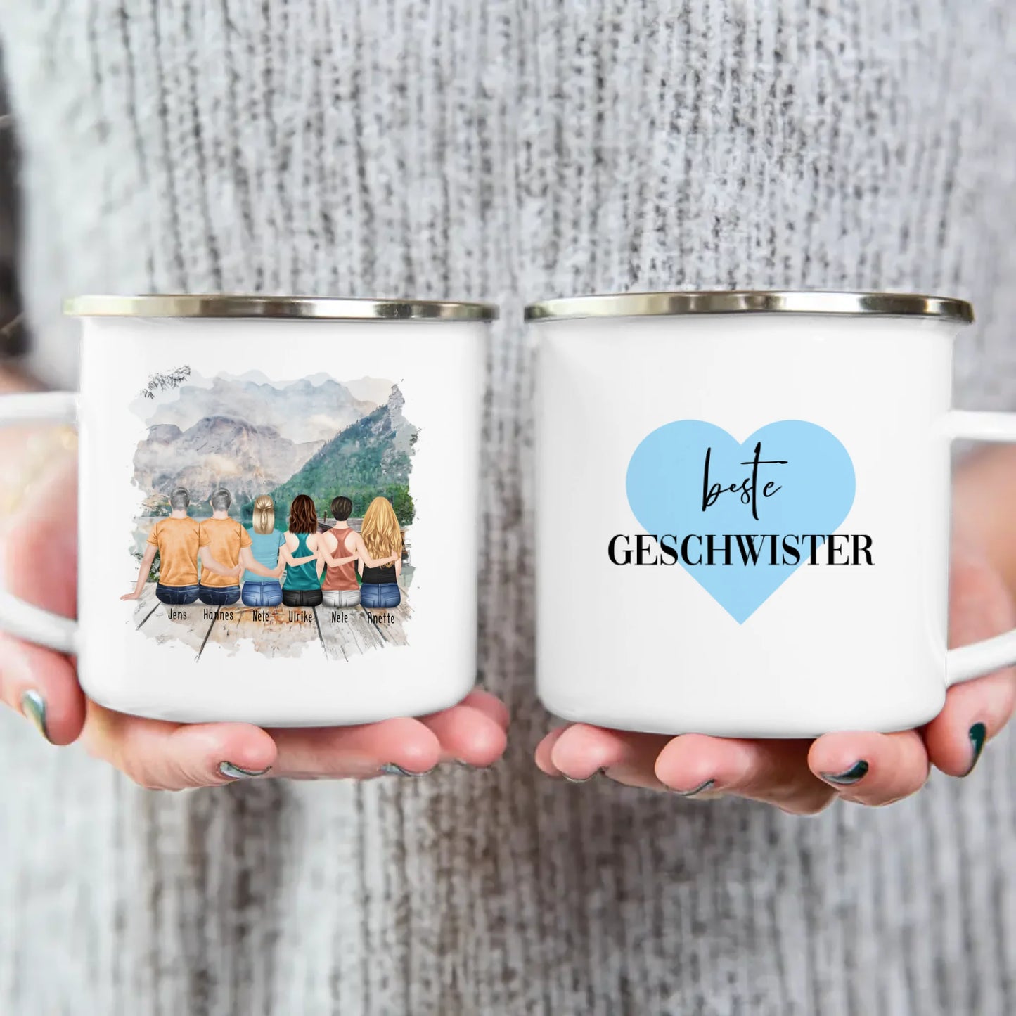 Personalisierte Tasse mit Bruder/Schwester (4 Schwestern + 2 Brüder)