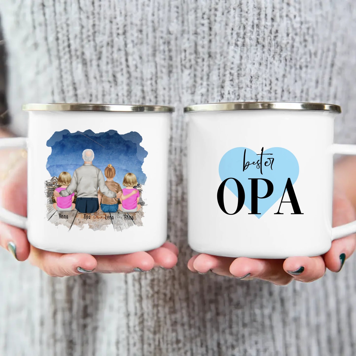 Personalisierte Tasse für Opa (2 Babys + 1 Kind + 1 Opa)