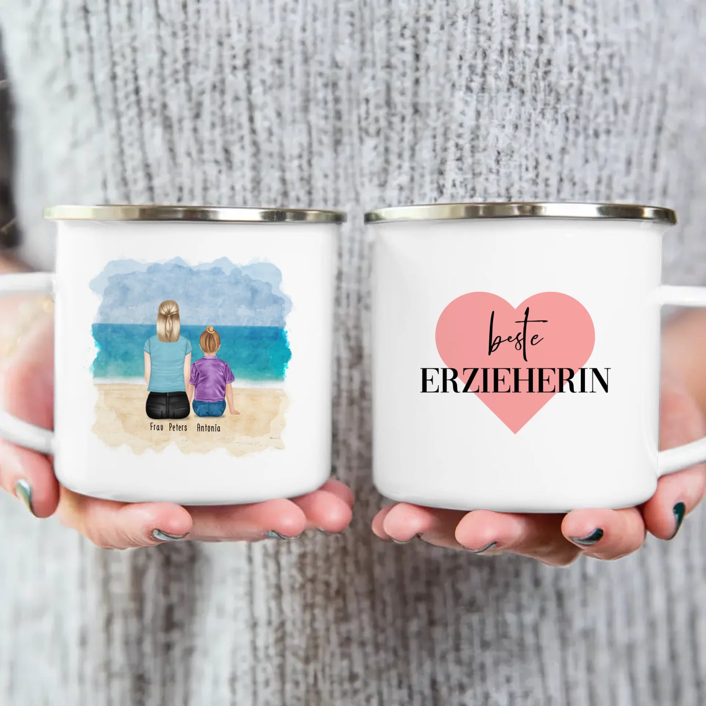 Personalisierte Tasse - Beste Erzieherin (1 Frauen + 1 Kind)