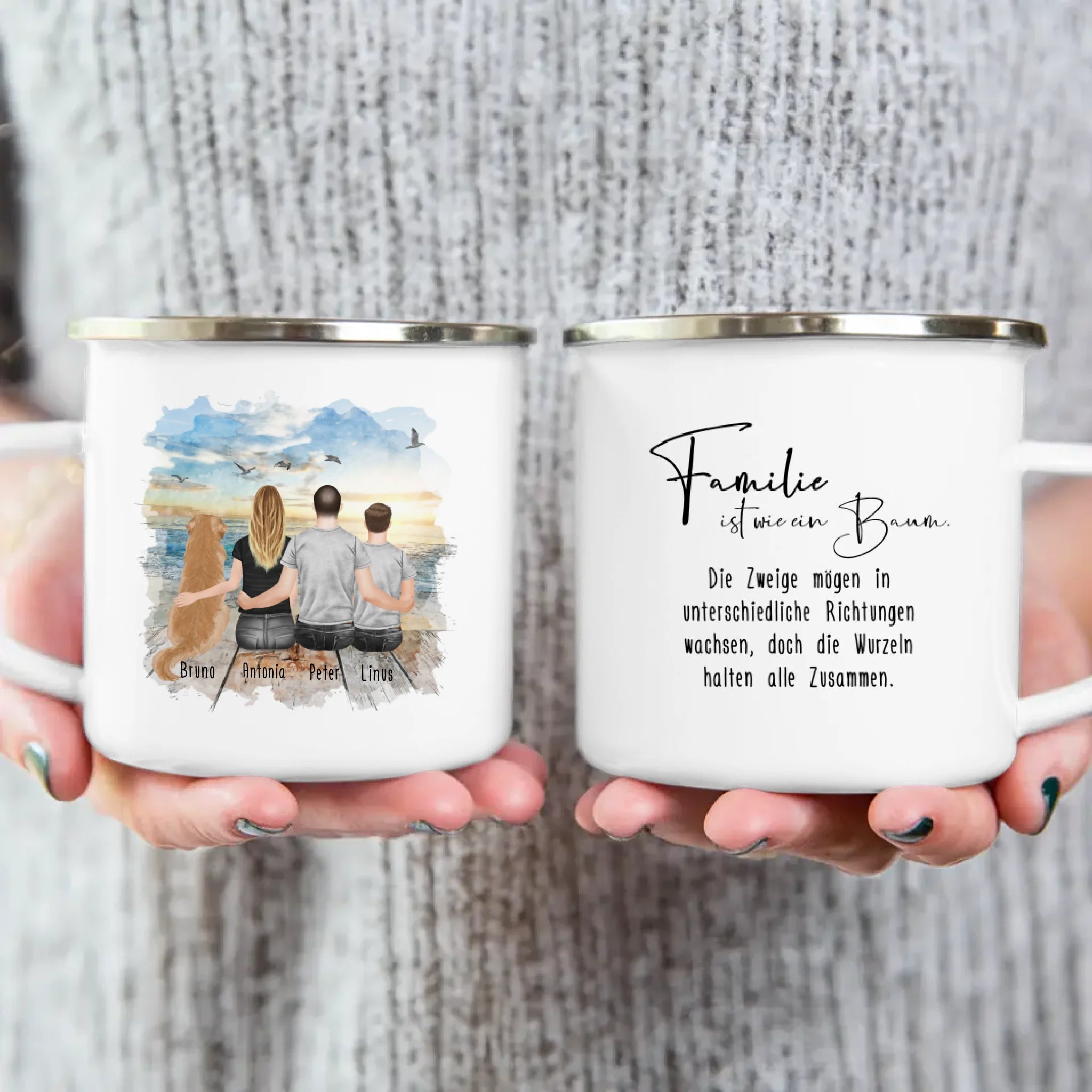 Personalisierte Tasse mit Familie + 1 Hund (1 Teenager)