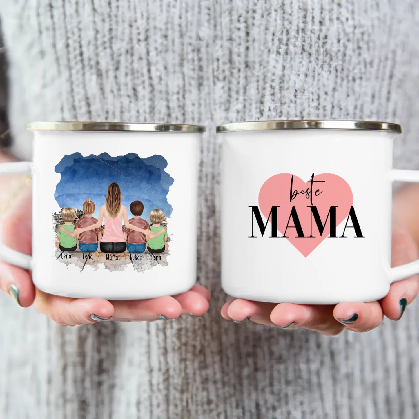 Personalisierte Tasse -  1 Frau + 2 Kinder + 2 Babys