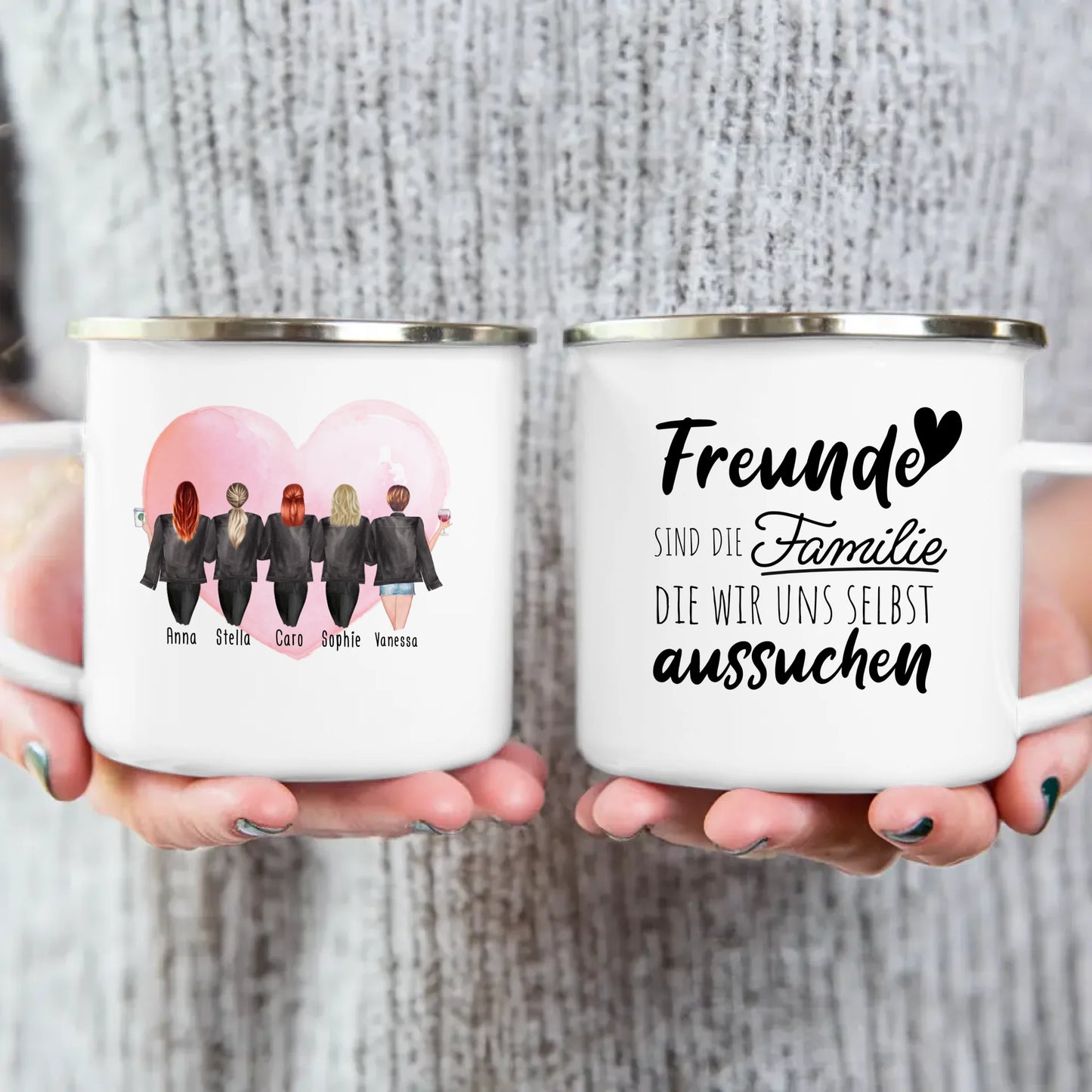 Personalisierte Tasse - Beste Freundinnen mit Jacken (5 Freundinnen)