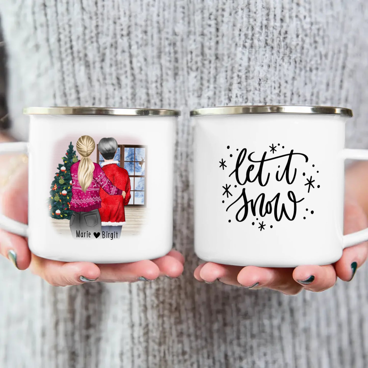 Personalisierte Tasse - Mutter/Mama + Tochter (stehend) - Weihnachtstasse