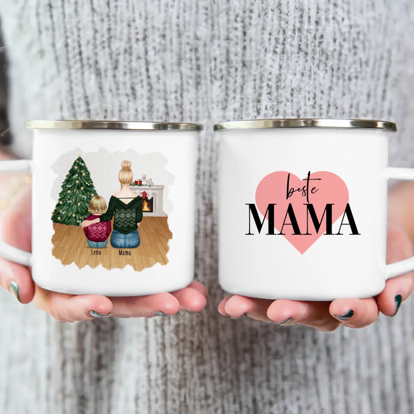 Personalisierte Tasse mit Mutter und Baby (1 Baby + 1 Mutter) - Weihnachtstasse