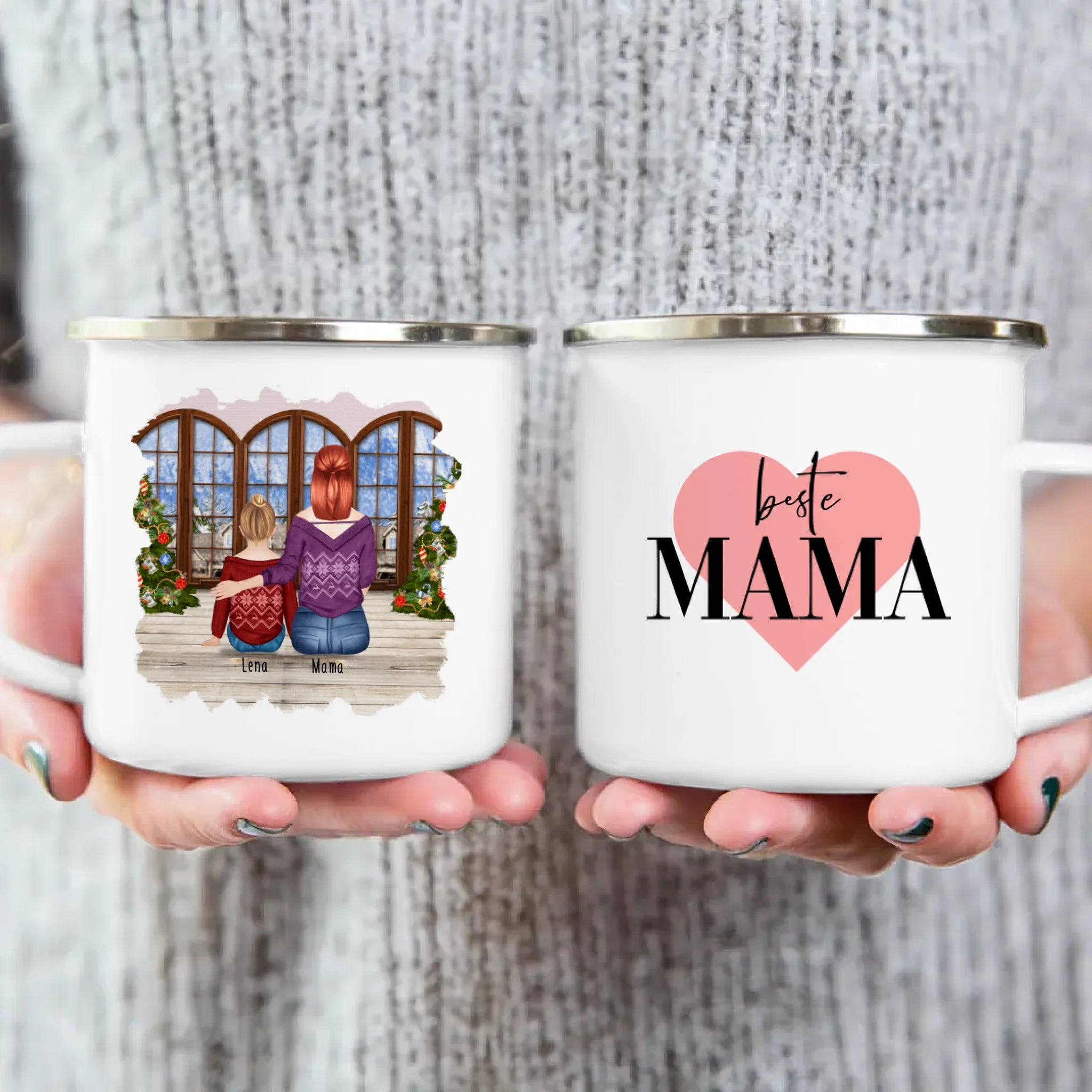 Personalisierte Tasse mit Mutter und Kind (1 Kind + 1 Mutter) - Weihnachtstasse