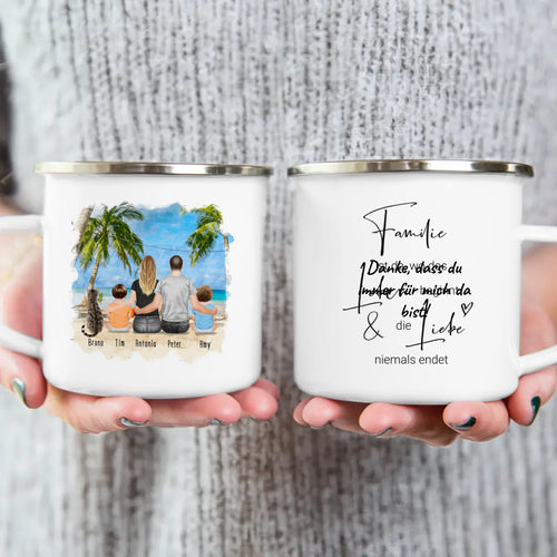 Personalisierte Tasse mit Familie + 1 Katze (2 Babys)