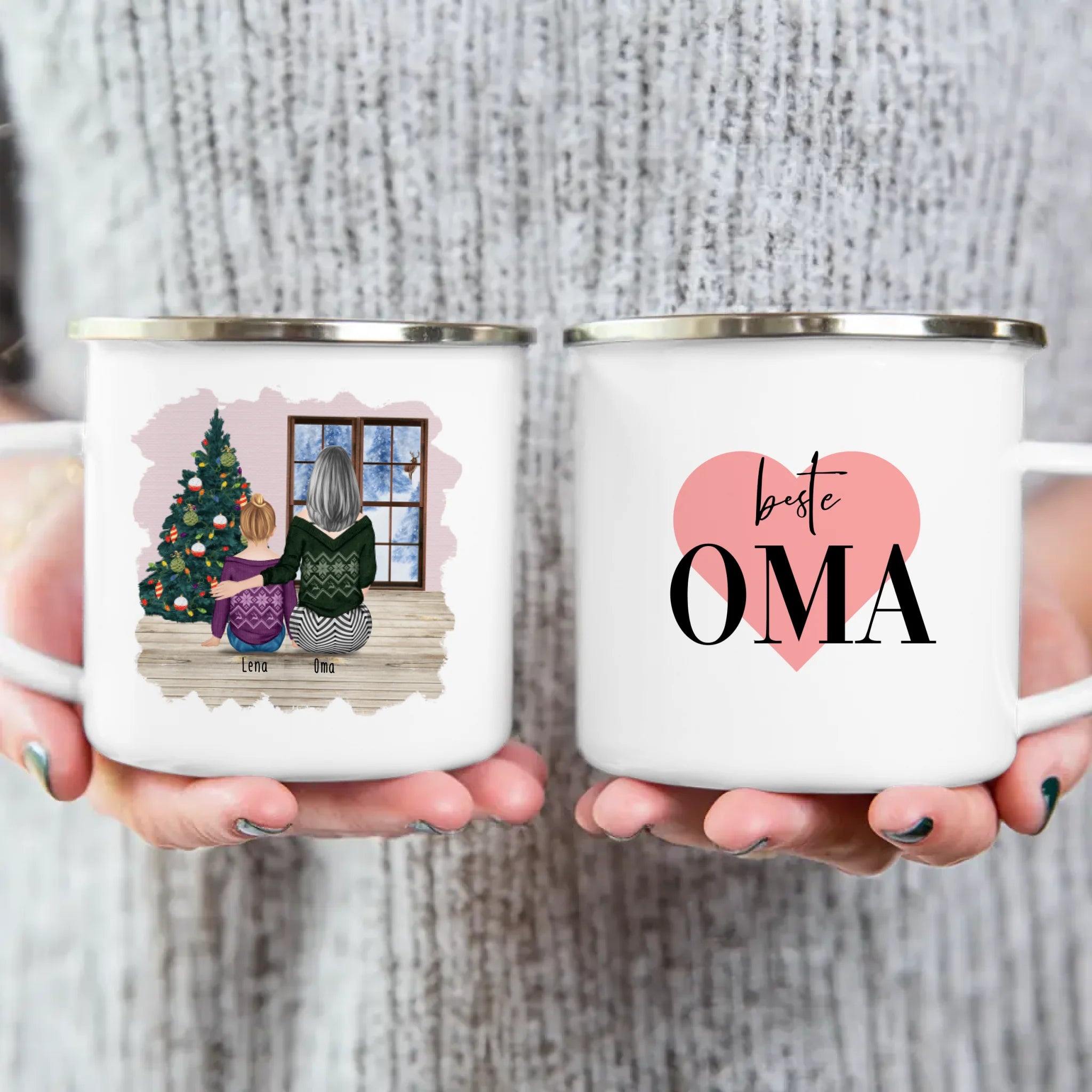 Personalisierte Tasse für Oma (1 Kind + 1 Oma) - Weihnachtstasse