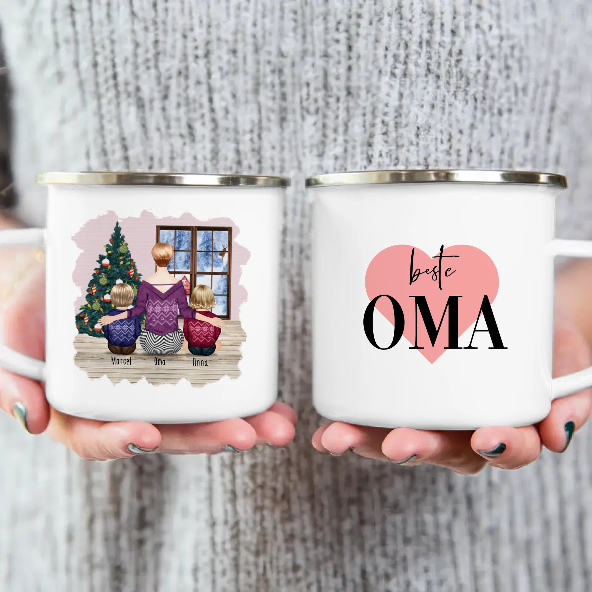 Personalisierte Tasse für Oma (2 Babys + 1 Oma) - Weihnachtstasse