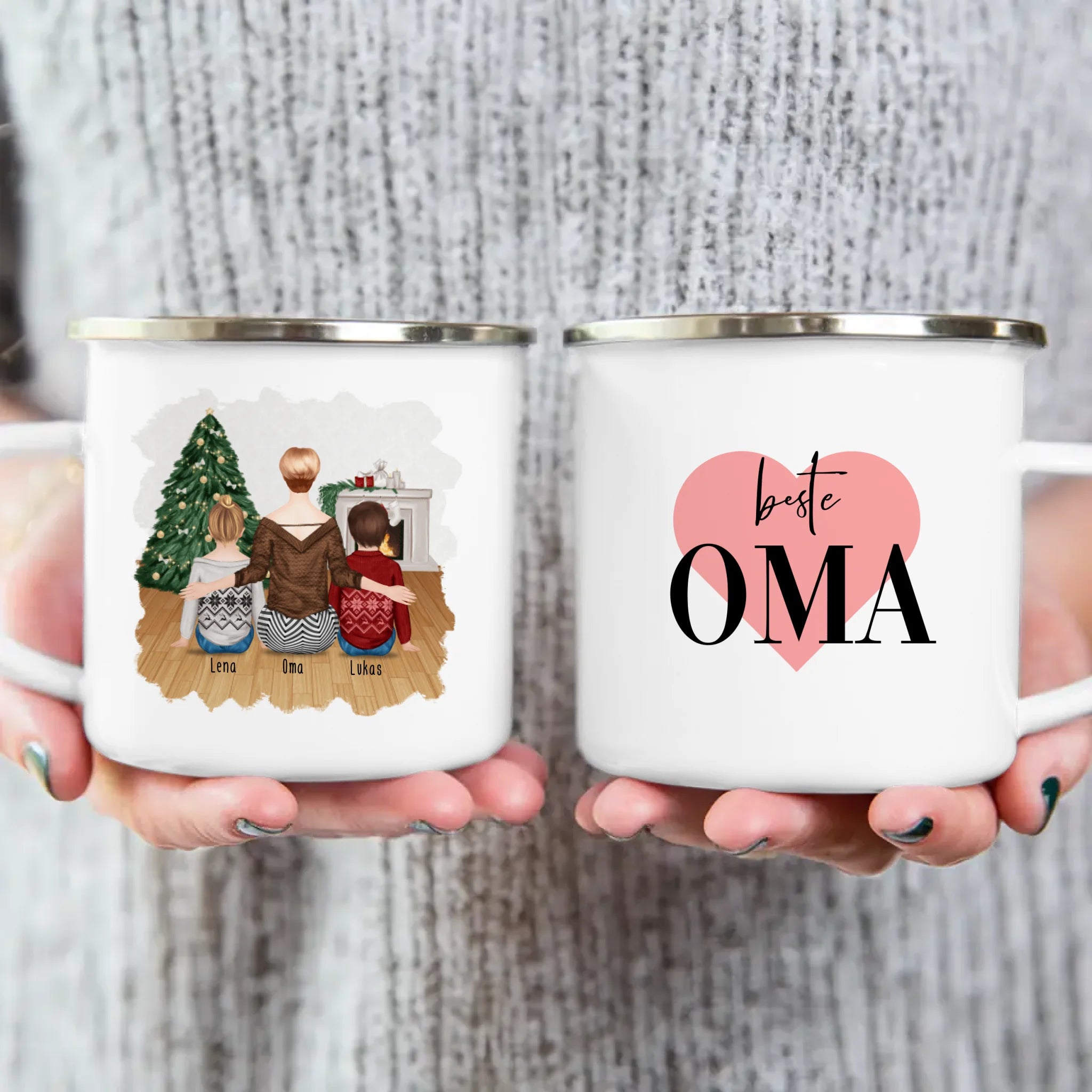 Personalisierte Tasse für Oma (2 Kinder + 1 Oma) - Weihnachtstasse