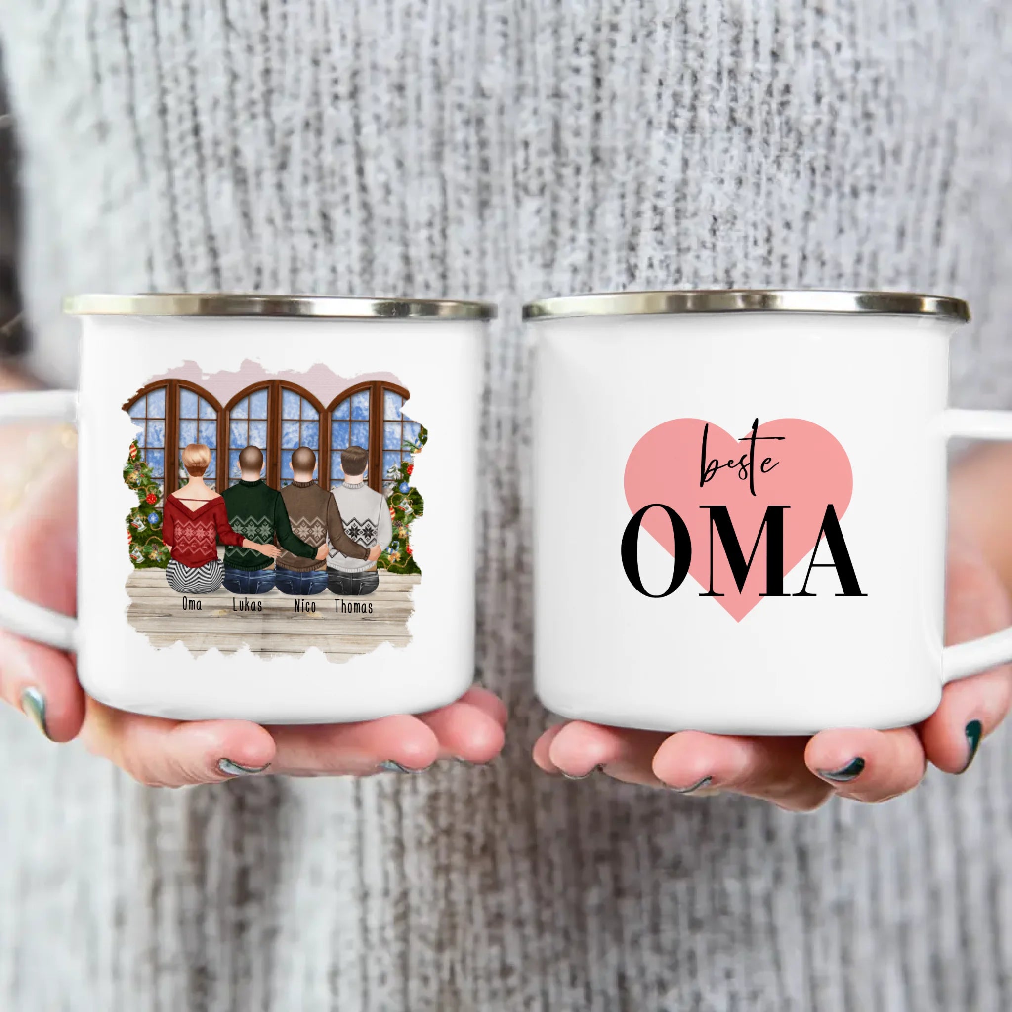 Personalisierte Tasse für Oma (3 Männer + 1 Oma) - Weihnachtstasse